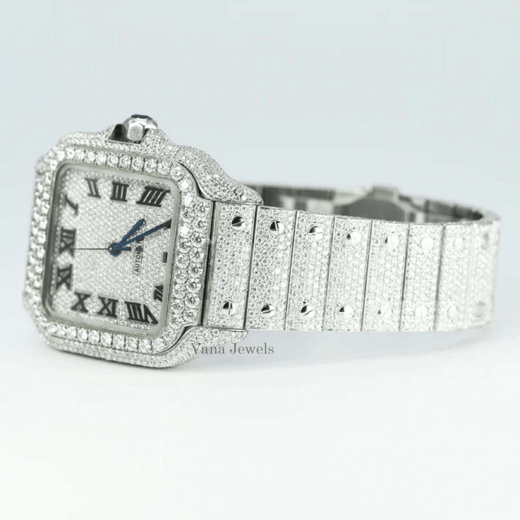 Roman Dial Dazzling VVS Moissanite Diamond Iced Out Watch - Vana Jewels