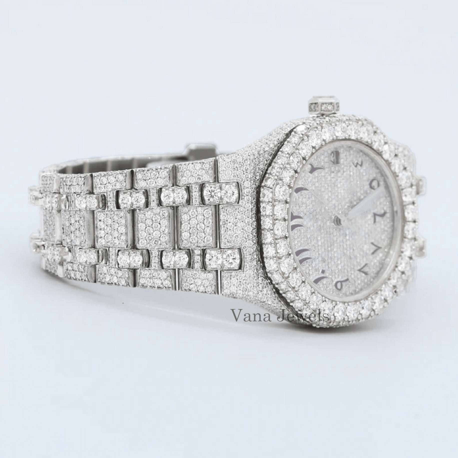 Arabic Dial Fully Iced Out Diamond Automatic Watch - Vana Jewels