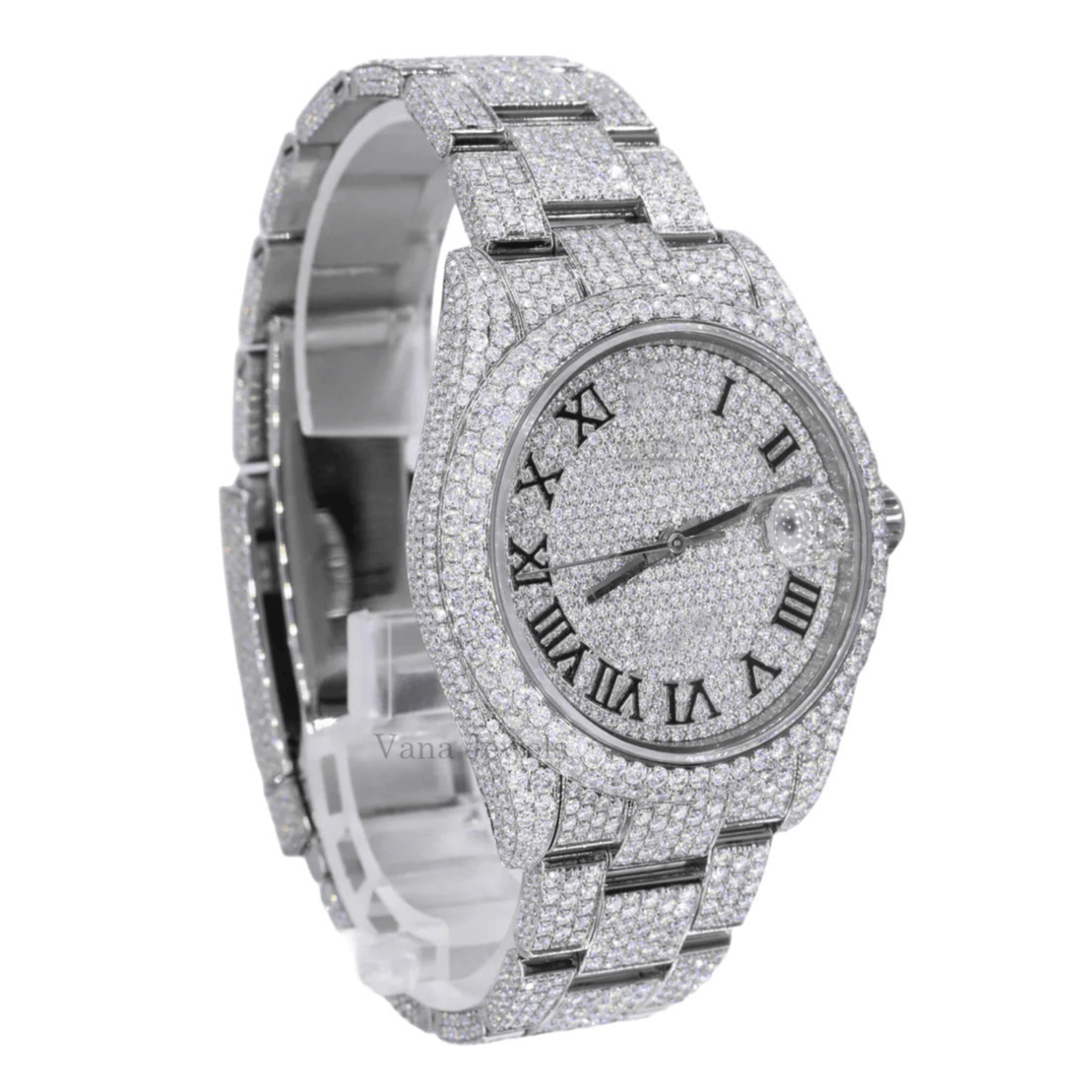 Roman Dial Full Iced Out Moissanite Diamond Watch - Vana Jewels