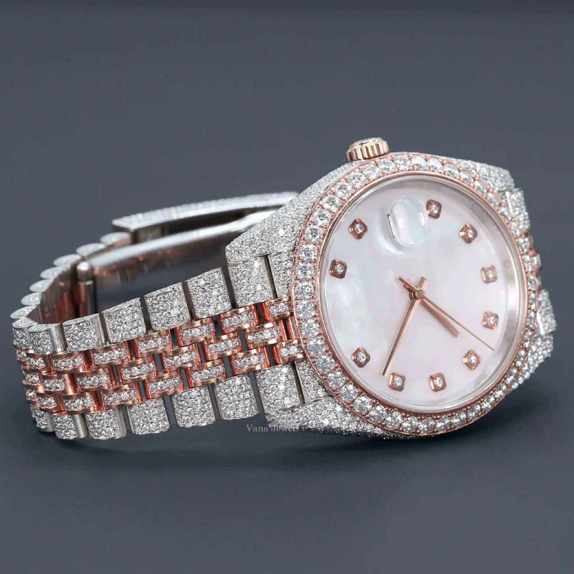 Two Tone Moissanite Diamond Hip Hop Watch - Vana Jewels