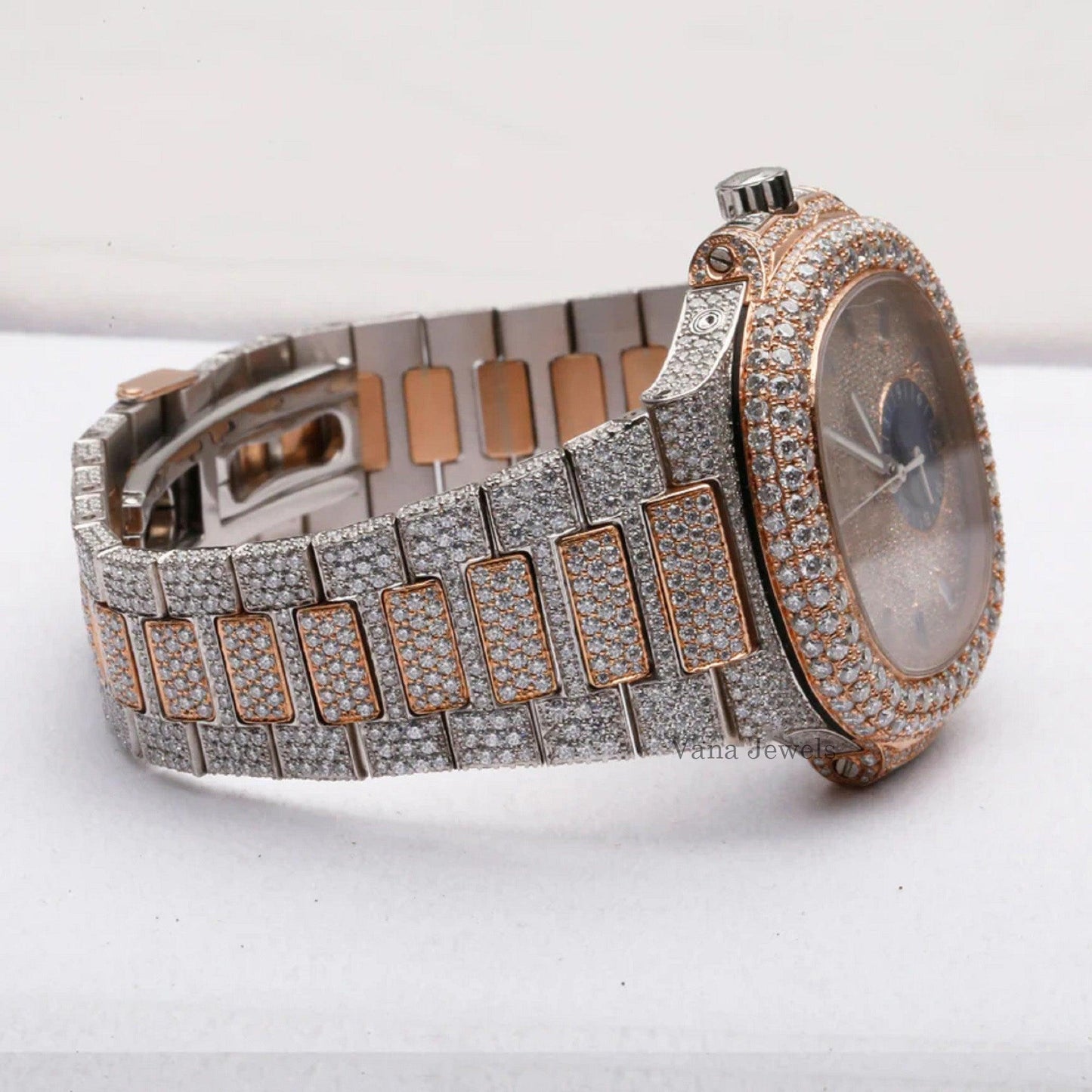 Stainless Steel Two-Tone Moissanite Diamond Watch for Men - Vana Jewels