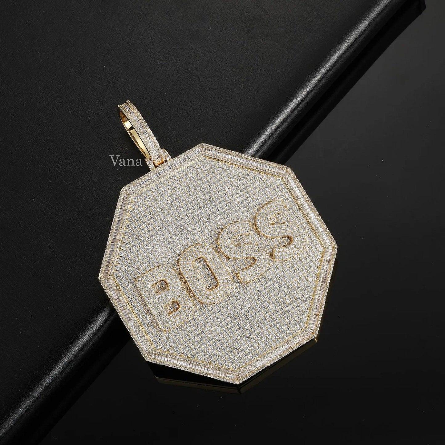 Custom Iced Out Octagon Nameplate Pendant - Vana Jewels