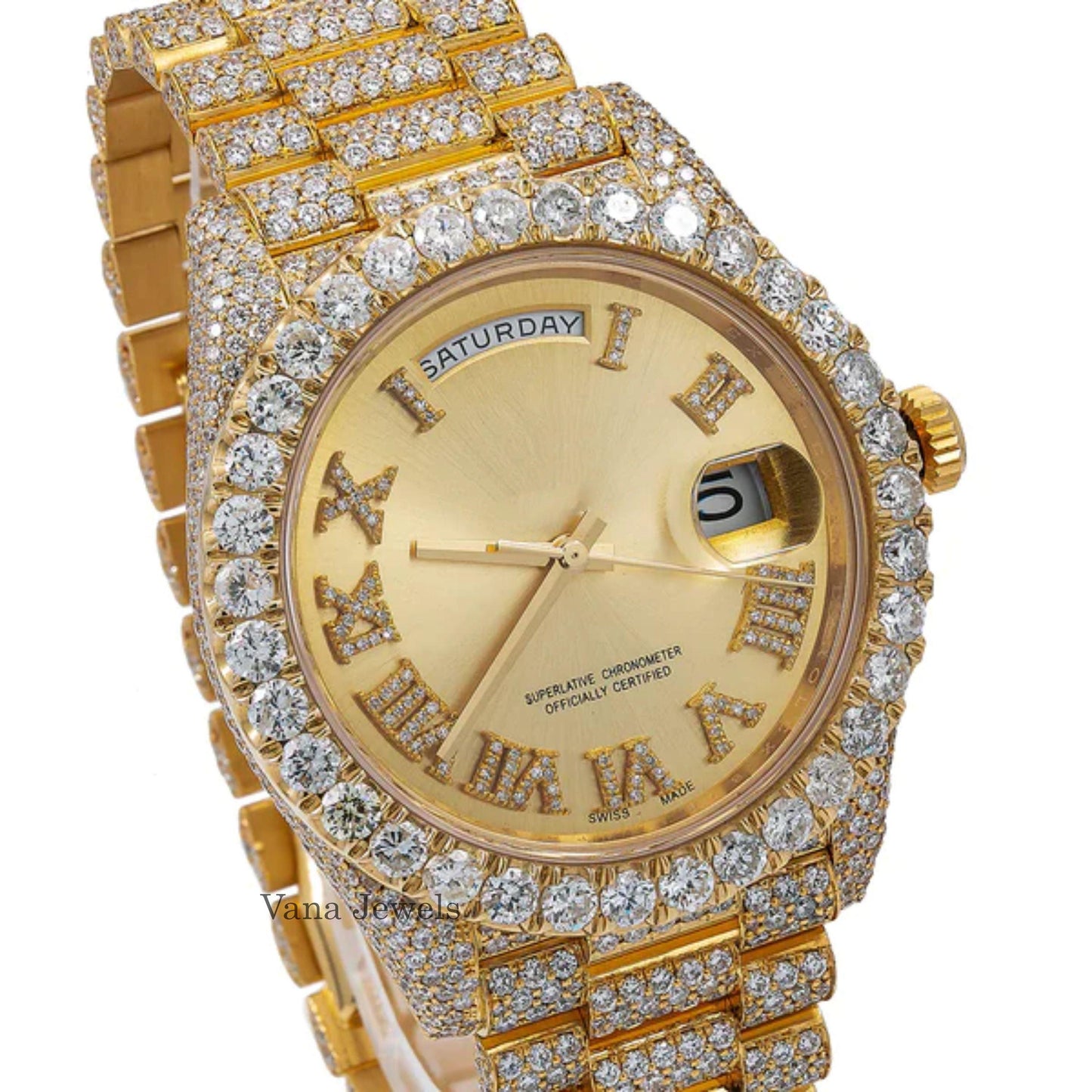 Bust down VVS Moissanite Diamond Iced Out Watch - Vana Jewels