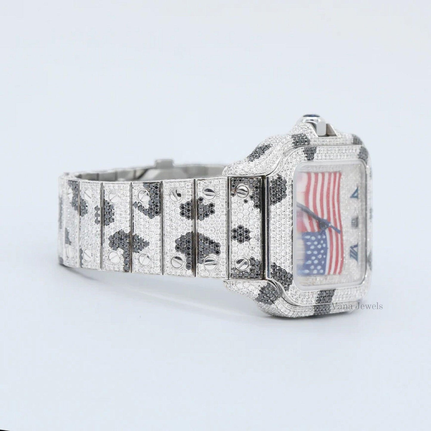 Iced Out Luxury Moissanite Diamond Watch with USA Flag - Vana Jewels