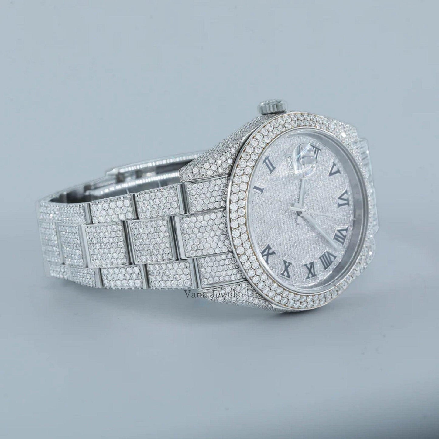 Real VVS Moissanite Diamond Automatic Watch With Roman Dial - Vana Jewels