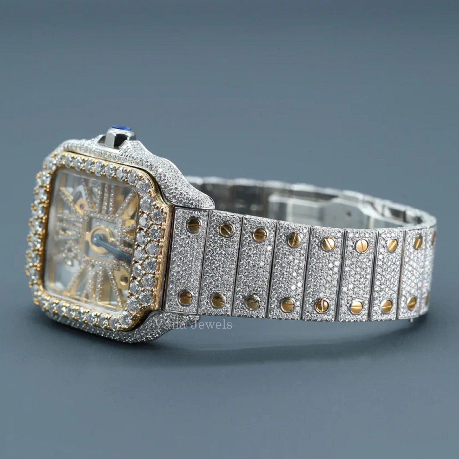 Customized Yellow Gold Two-Tone VVS Moissanite Diamond Watch - Vana Jewels