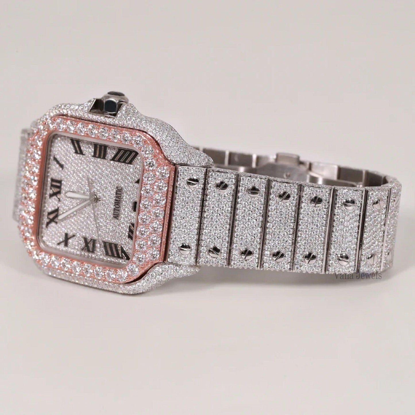 Custom Rose Gold VVS Moissanite Diamond Iced Out Watch - Vana Jewels