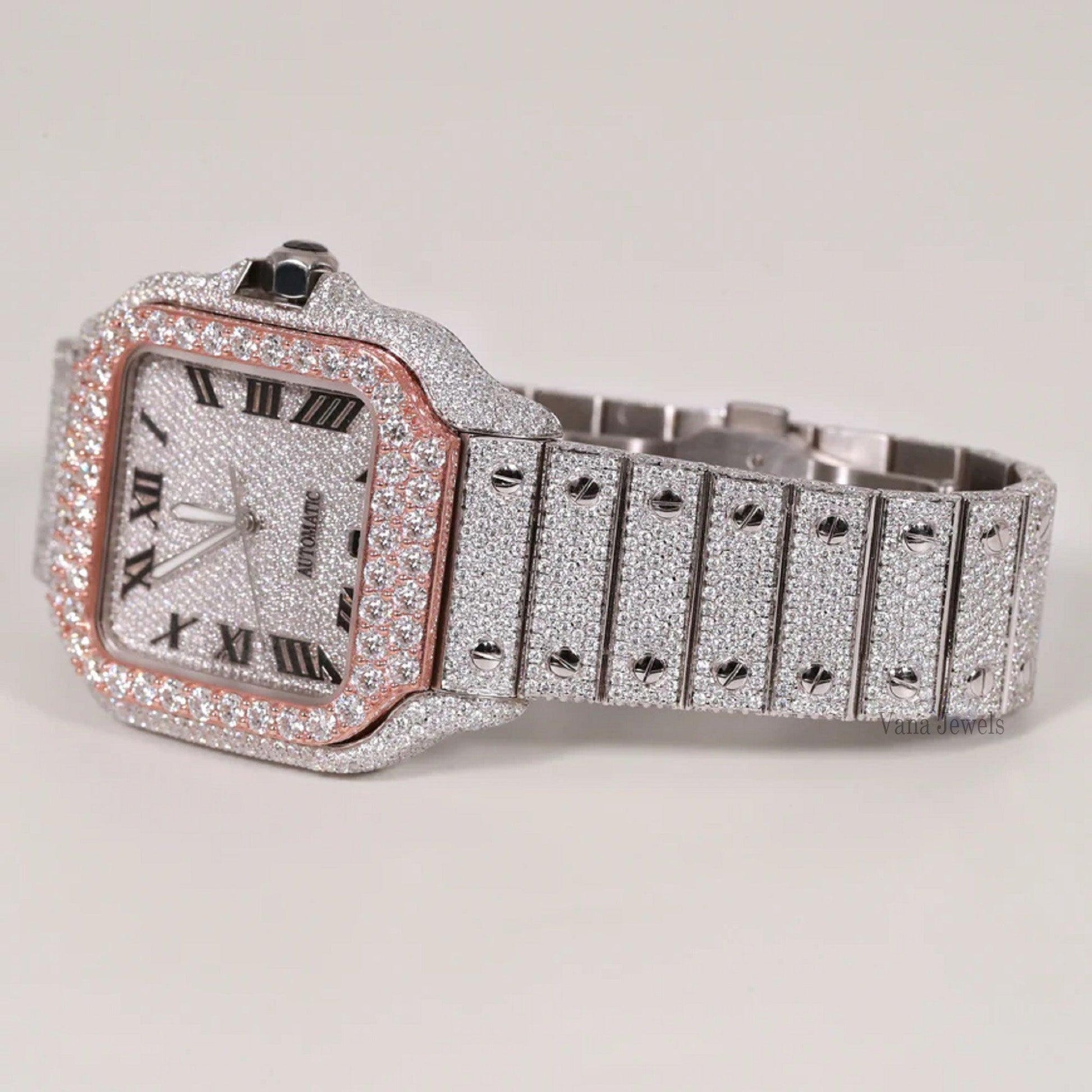 Custom Rose Gold VVS Moissanite Diamond Iced Out Watch - Vana Jewels