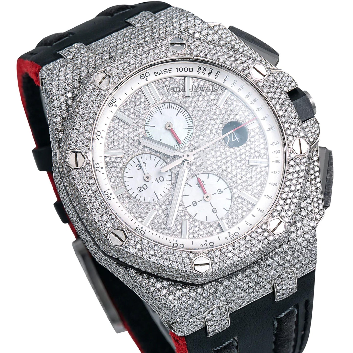 Iced Out Moissanite Diamond Studded Leather Belt Watch - Vana Jewels