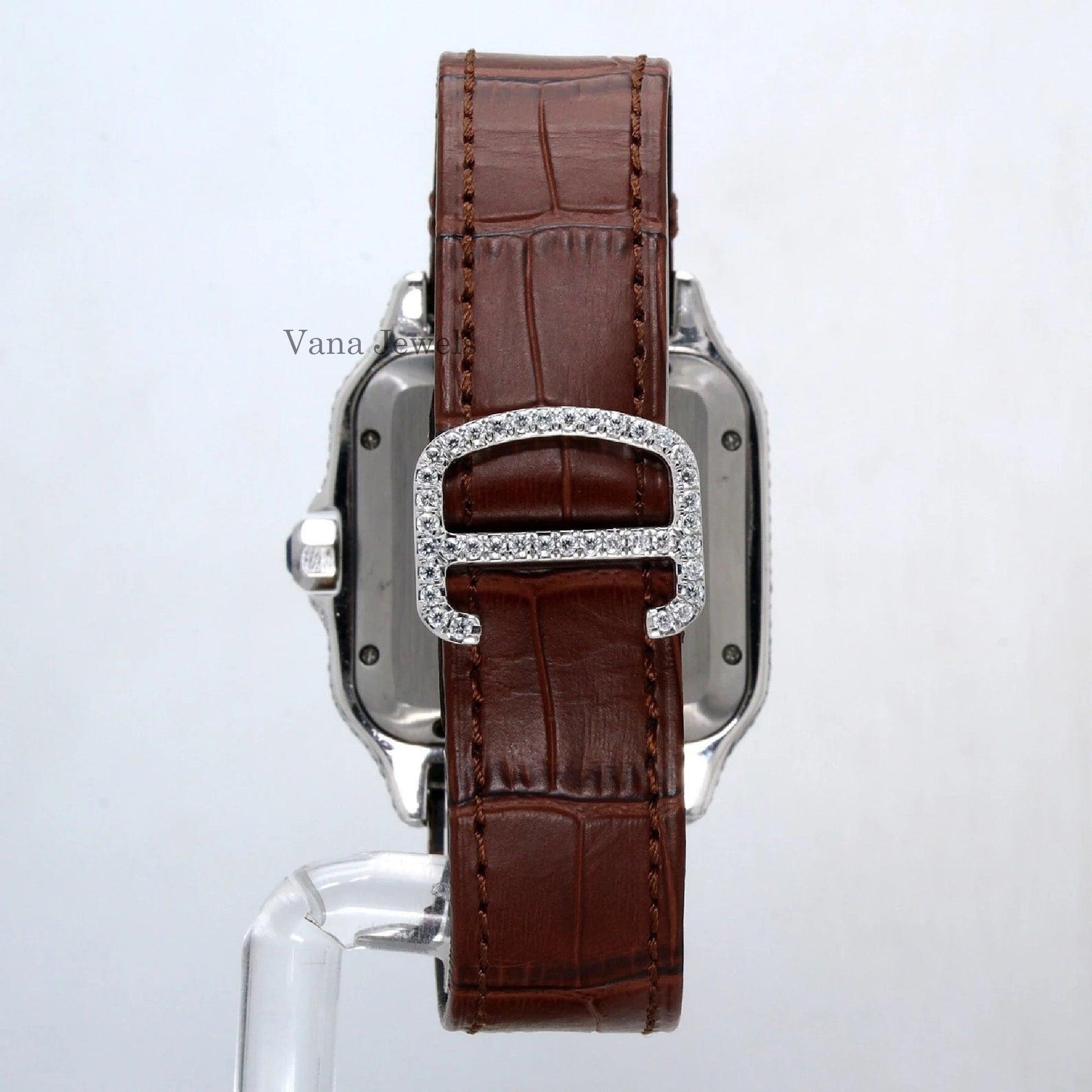 VVS Moissanite Diamond Studded Leather Belt Watch - Vana Jewels