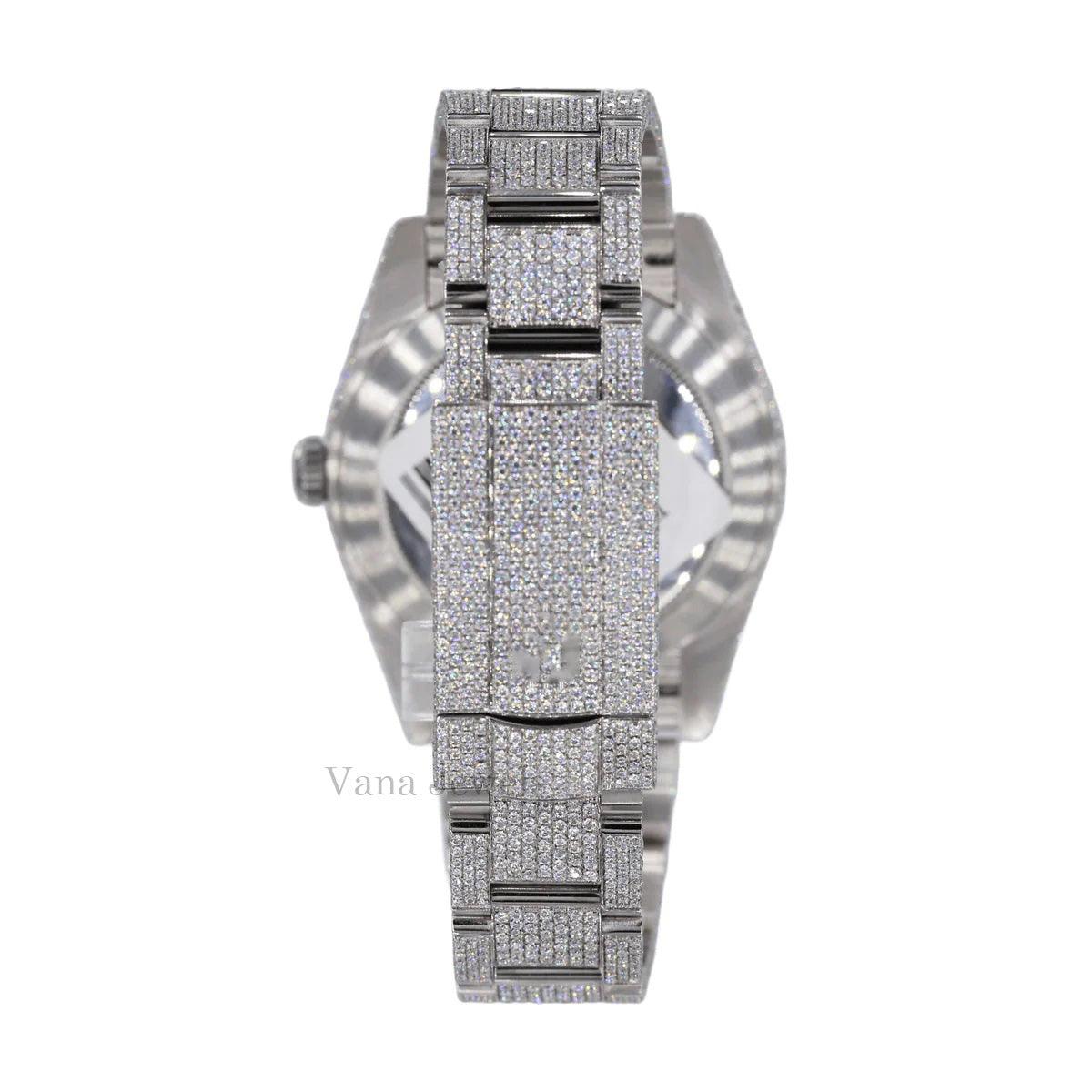 Full Iced Out Luxury Round Cut VVS Moissanite Diamond Watch - Vana Jewels