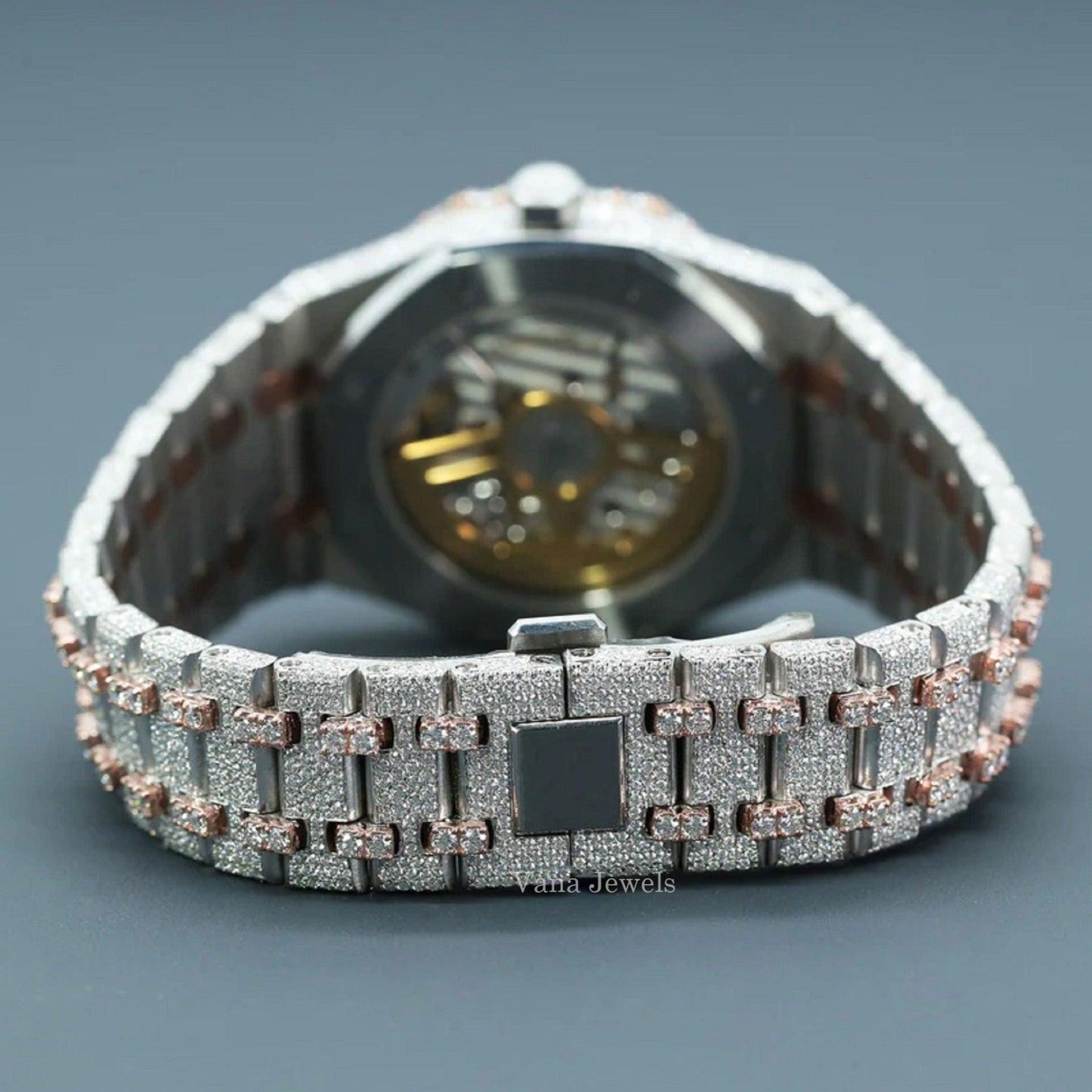 Two-Tone Arabic Dial Fully Iced Out Diamond Automatic Watch - Vana Jewels