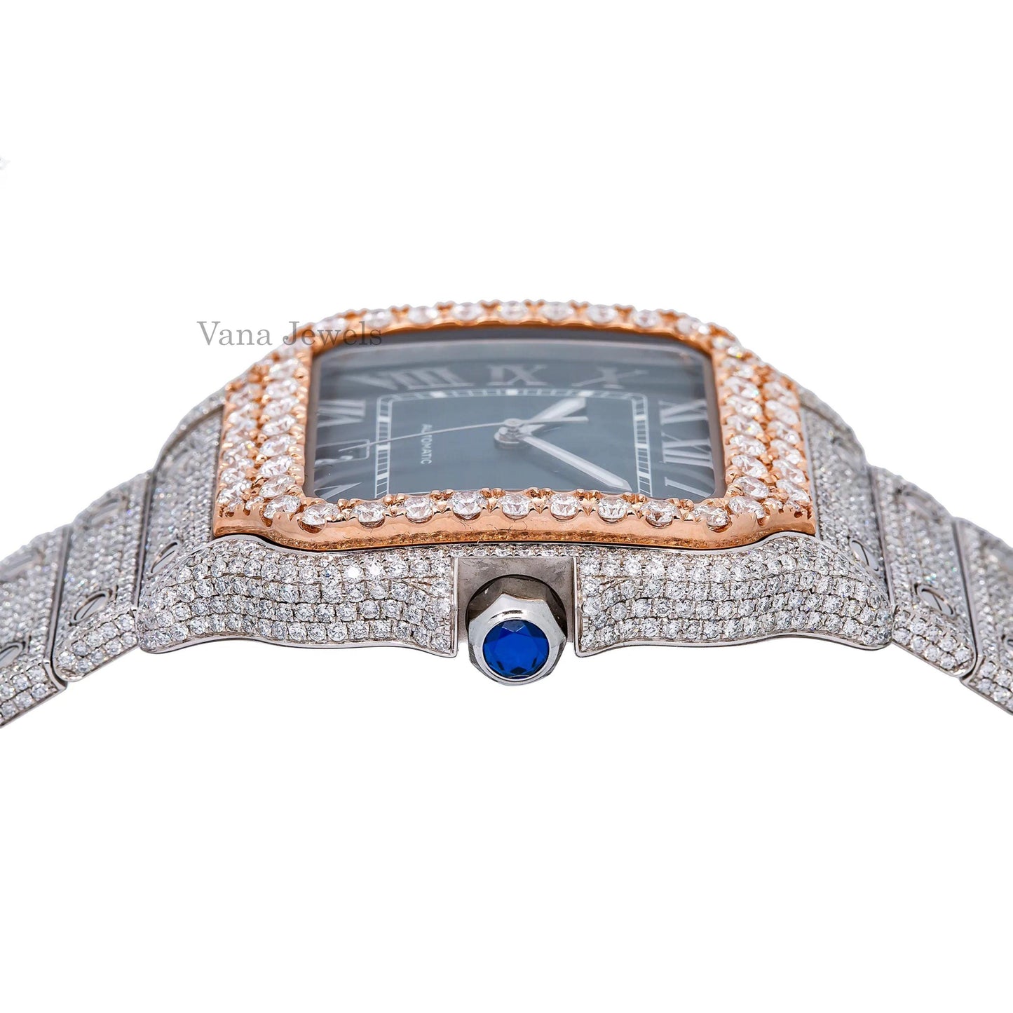 Blue Dial VVS Moissanite Diamond Two Tone Watch - Vana Jewels