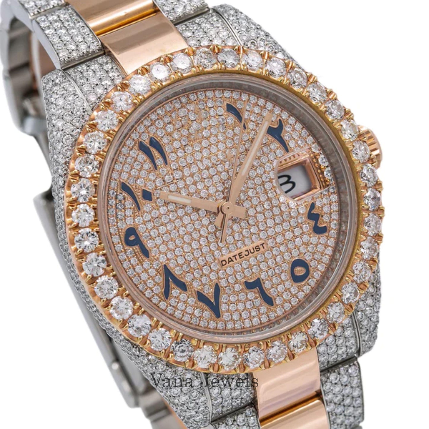 Arabic Dial Two-Tone Moissanite Diamond Iced Out Watch - Vana Jewels