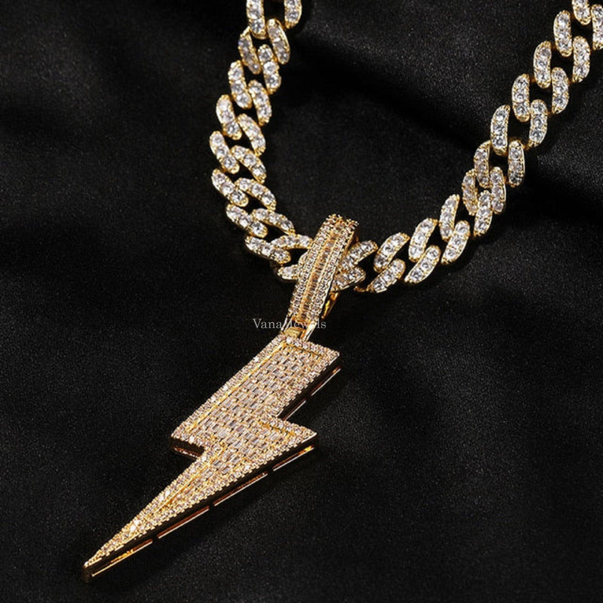 Iced Out Moissanite Diamond Men's HipHop Lightning Pendant - Vana Jewels