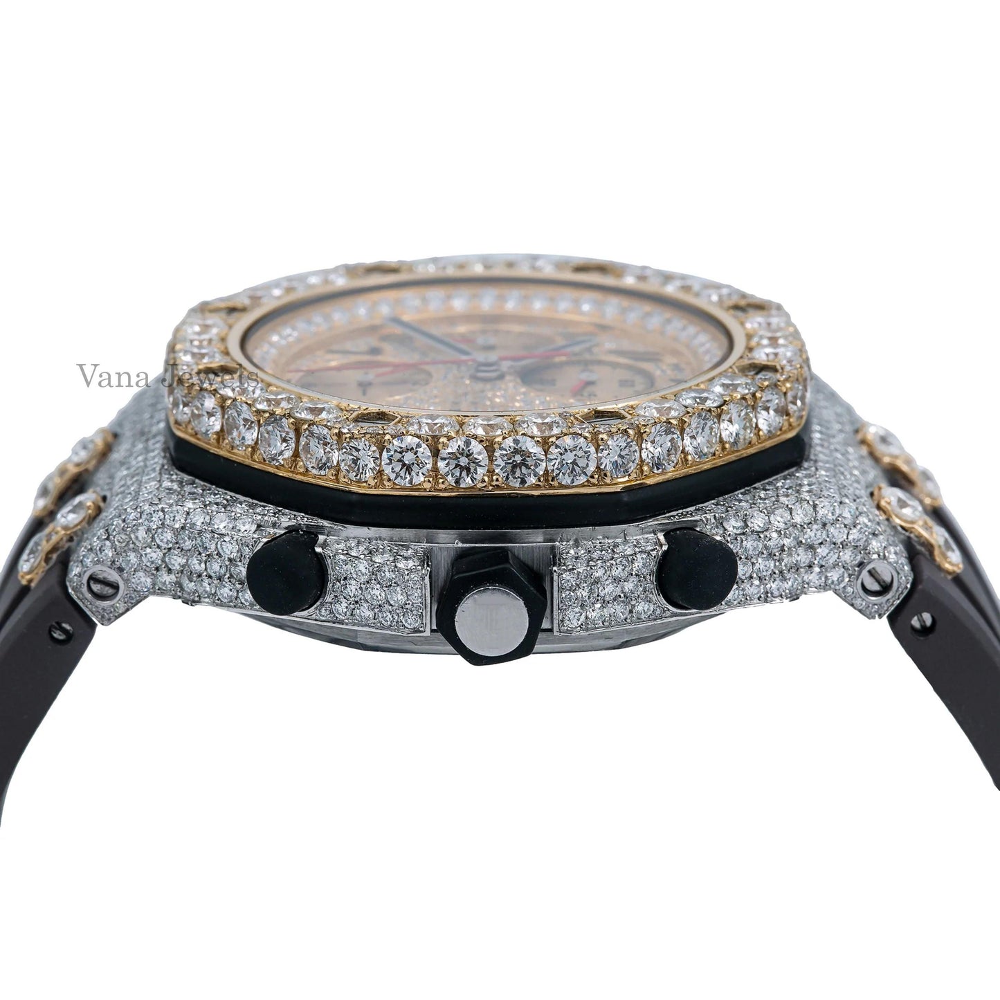 Iced Out VVS Moissanite Diamond Watches with Rubber Band - Vana Jewels