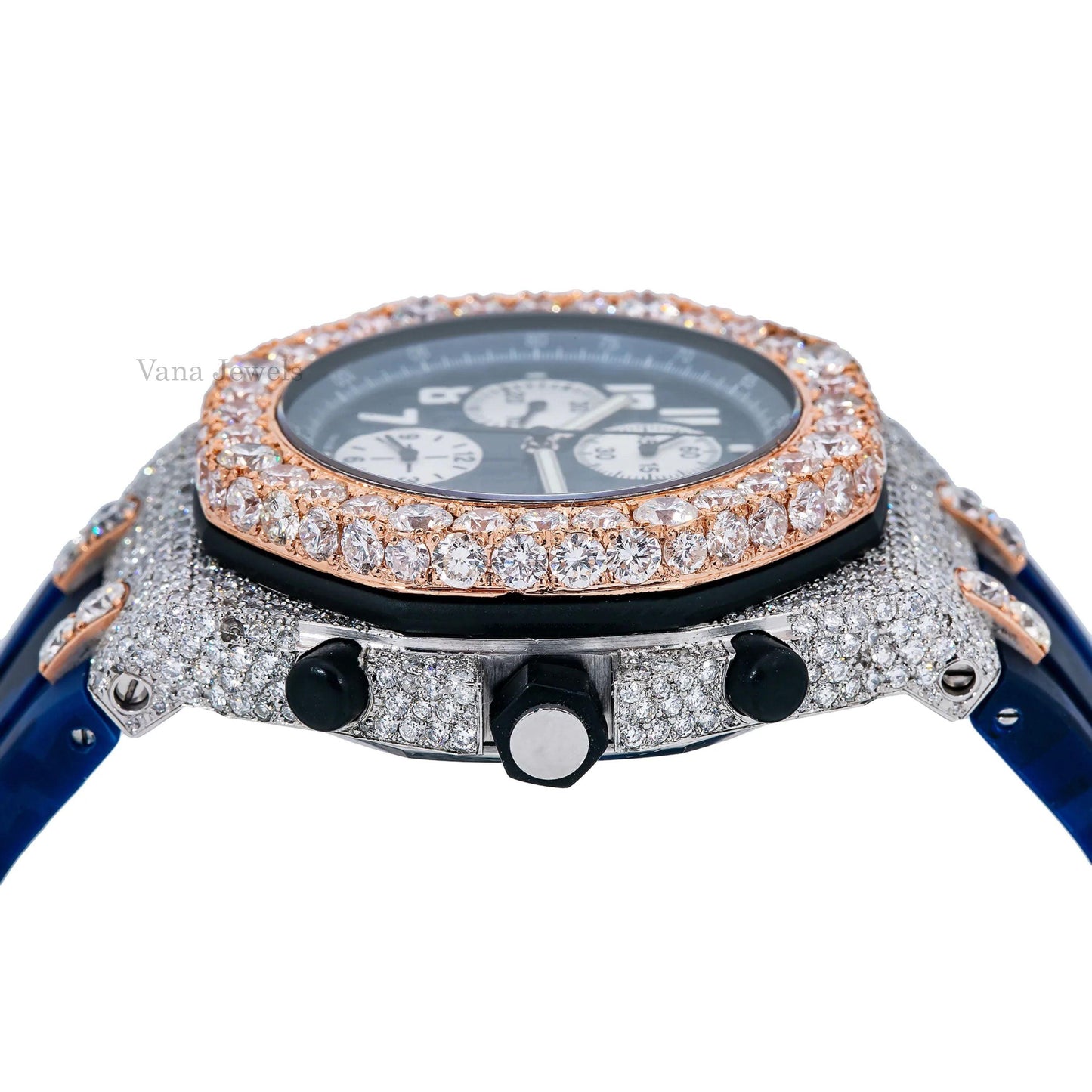 Custom Iced Out Rose Gold Diamond Watch - Vana Jewels