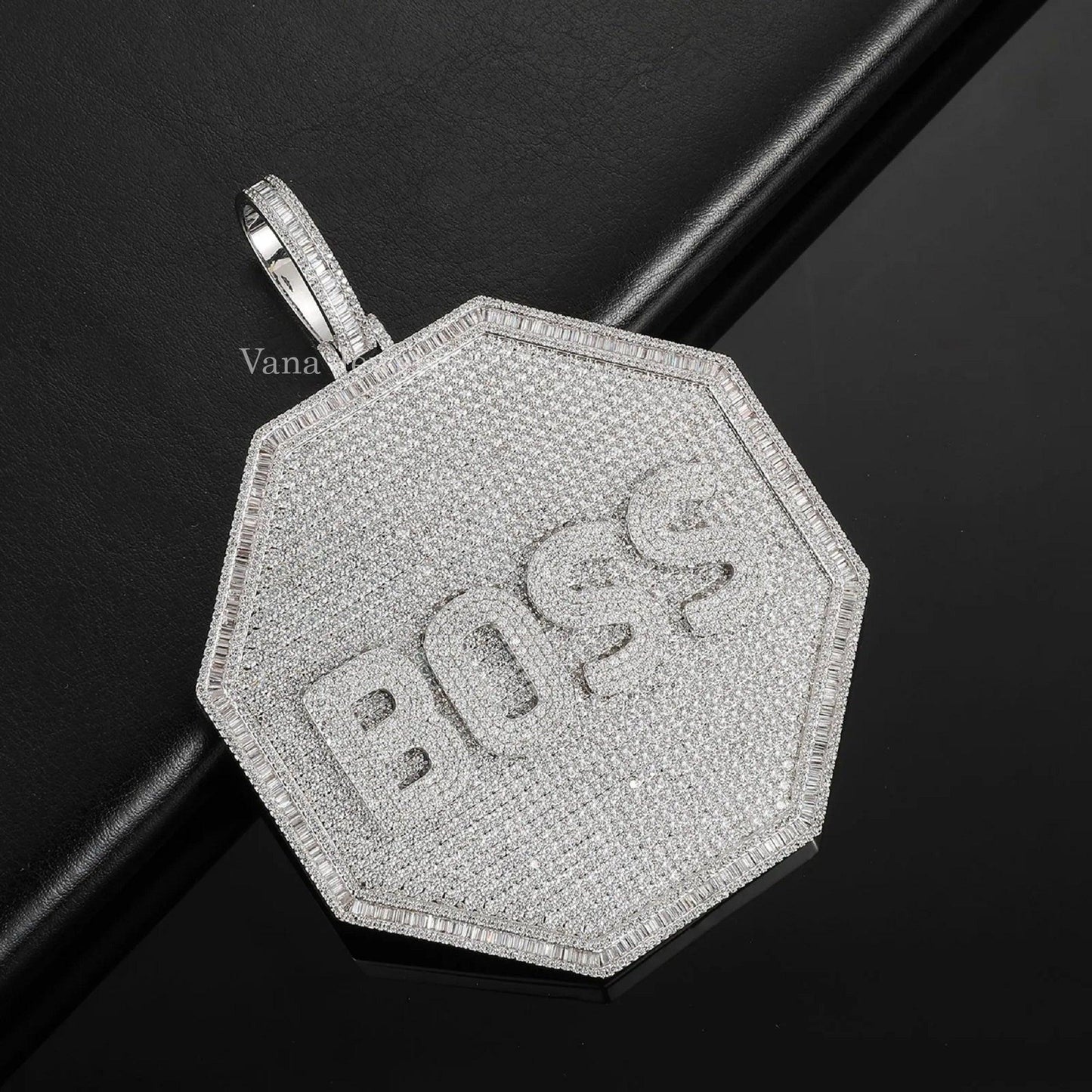 Custom Iced Out Octagon Nameplate Pendant - Vana Jewels