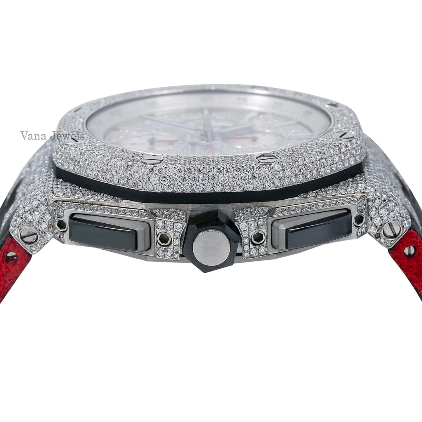 Iced Out Moissanite Diamond Studded Leather Belt Watch - Vana Jewels