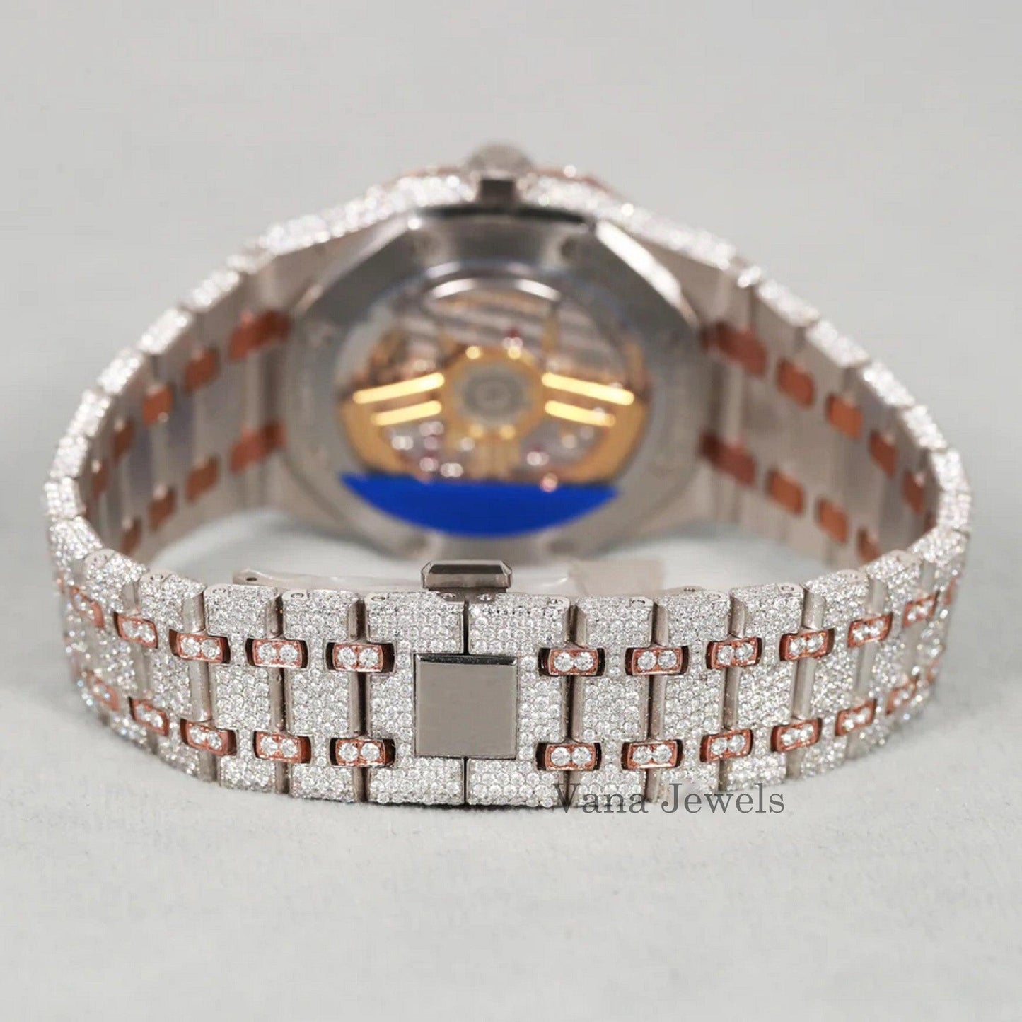 Iced Out Two-Tone Arabic Dial with VVS Moissanite Diamond Watch - Vana Jewels