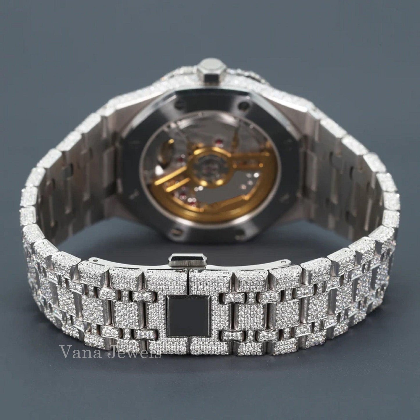 Iced Out Arabic Dial with VVS Moissanite Diamond Watch - Vana Jewels