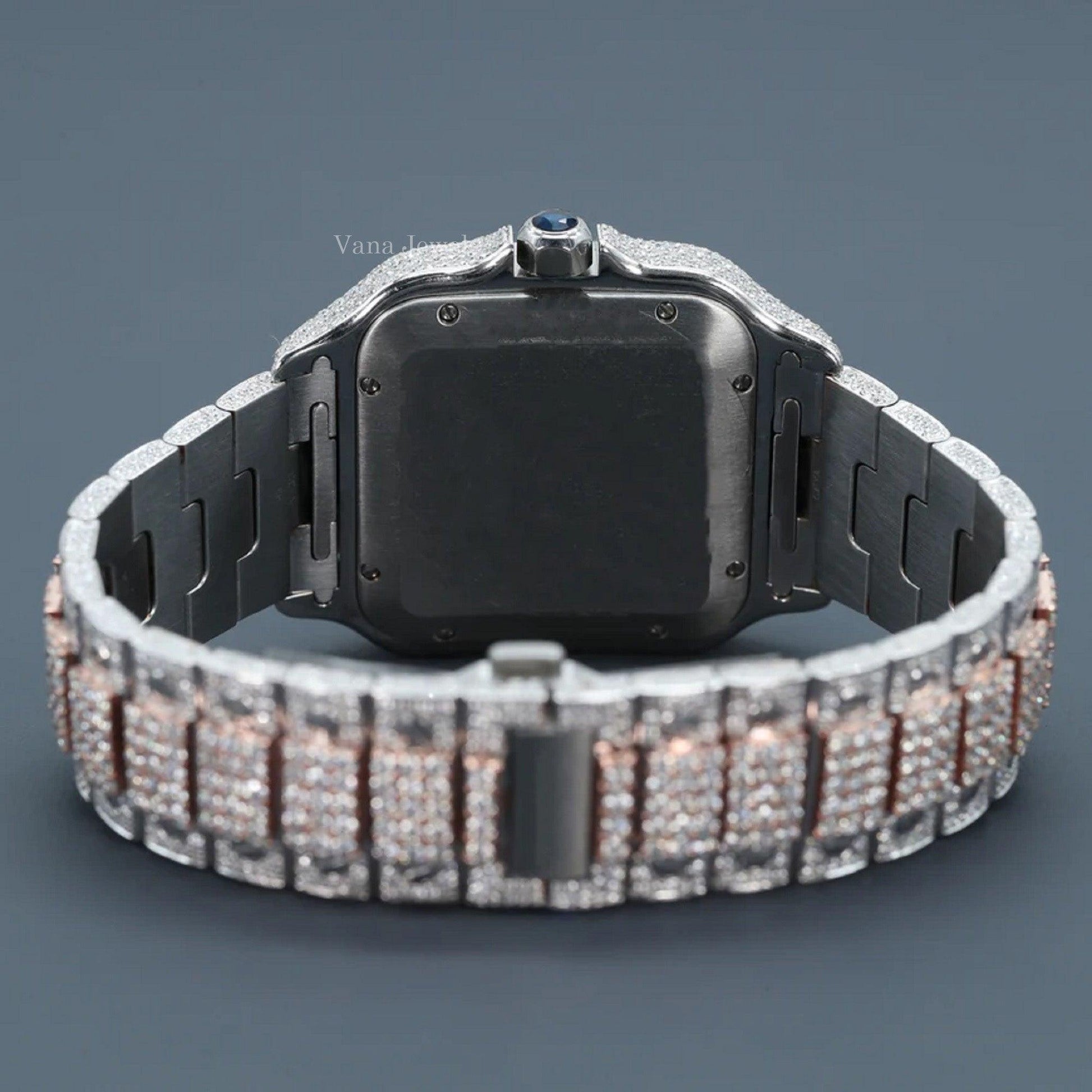 Two-Tone Roman Dial Fully Iced Out Diamond Automatic Watch - Vana Jewels