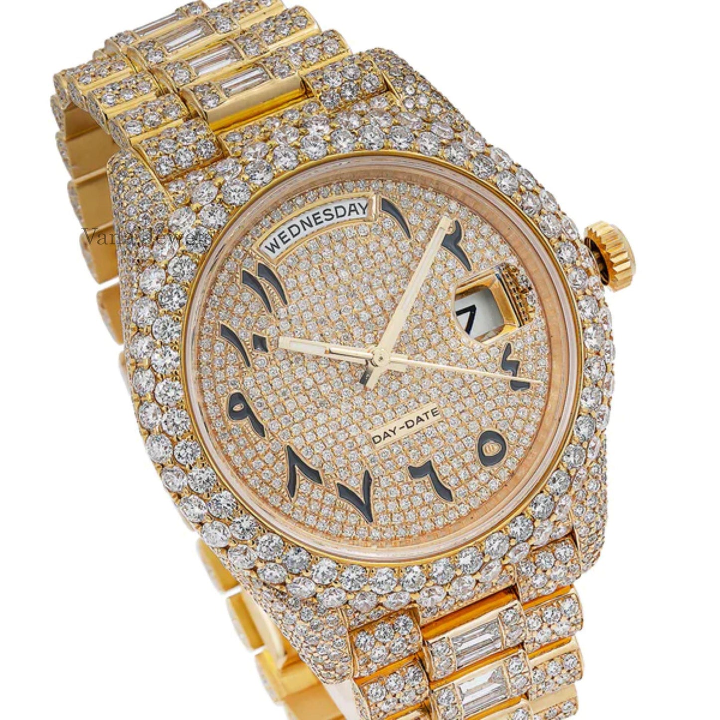 Luxury Round & Baguette Cut Moissanite Diamond Watch - Vana Jewels