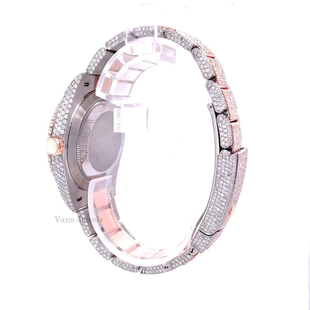 Rose Gold Two-Tone Arabic Dial Full Iced Out Watch - Vana Jewels