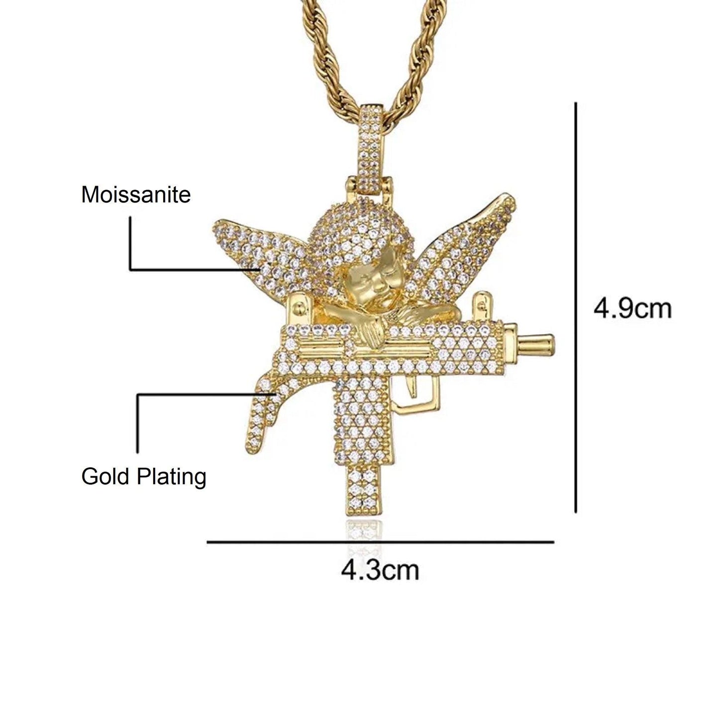 Shooting Angel iced out uzi machine guardian angel bling pendant - Vana Jewels