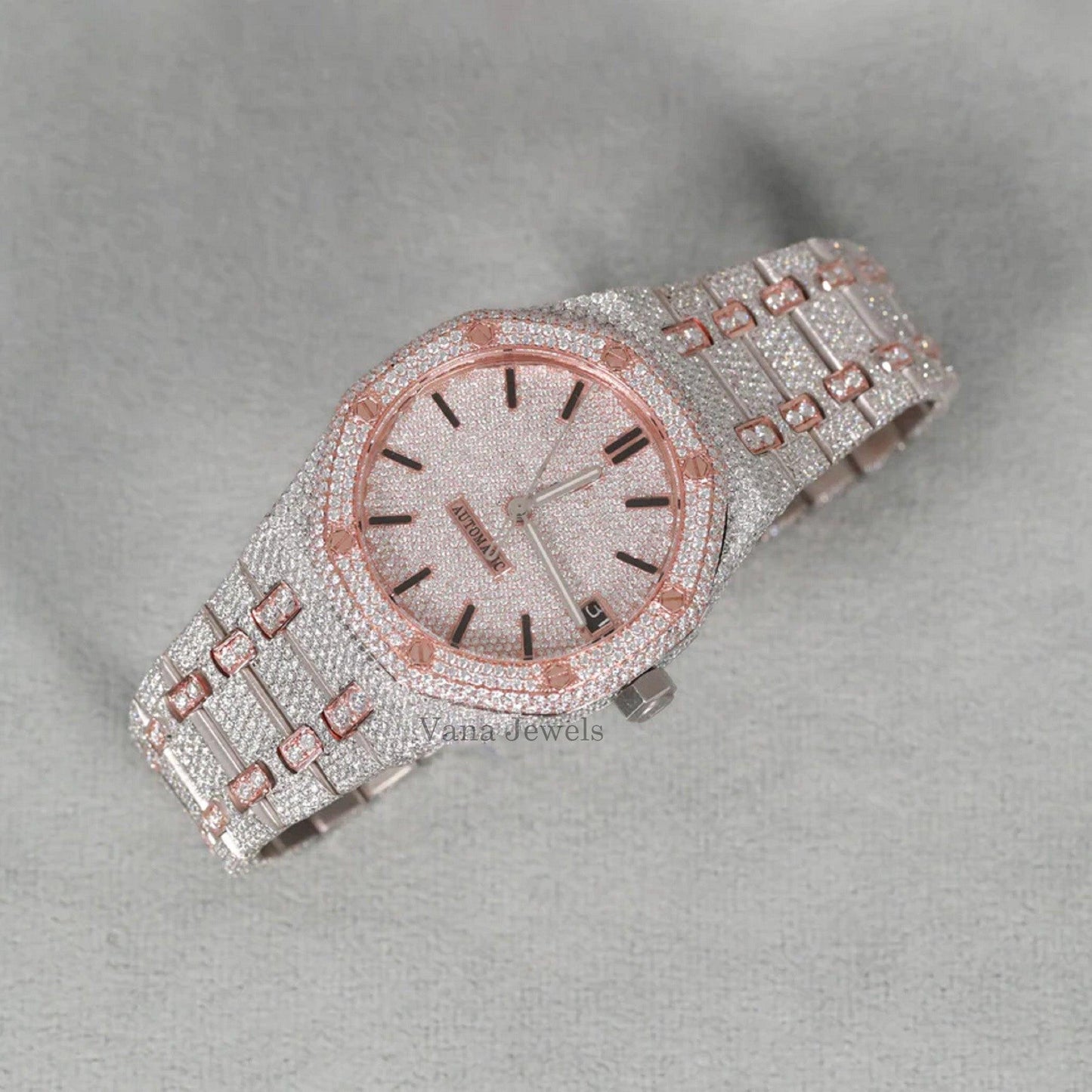 Rose Gold Two-Tone VVS Moissanite Diamond Watch - Vana Jewels