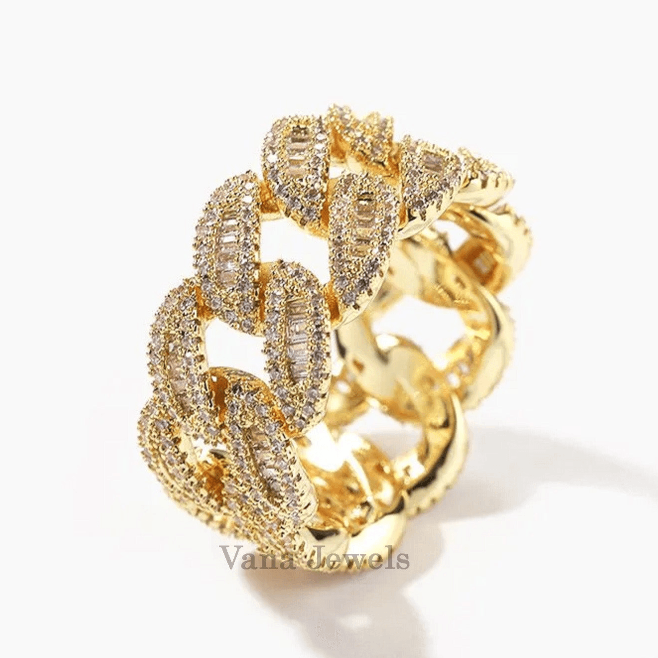 Raised Baguette & Round Miami Cuban Ring - Vana Jewels