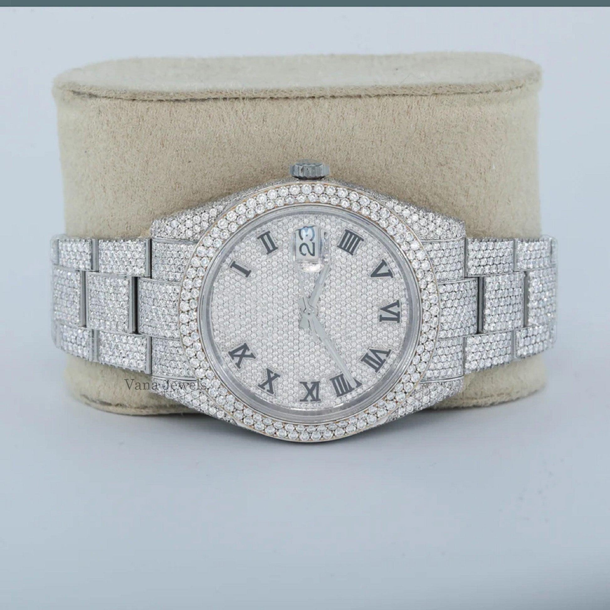 Real VVS Moissanite Diamond Automatic Watch With Roman Dial - Vana Jewels