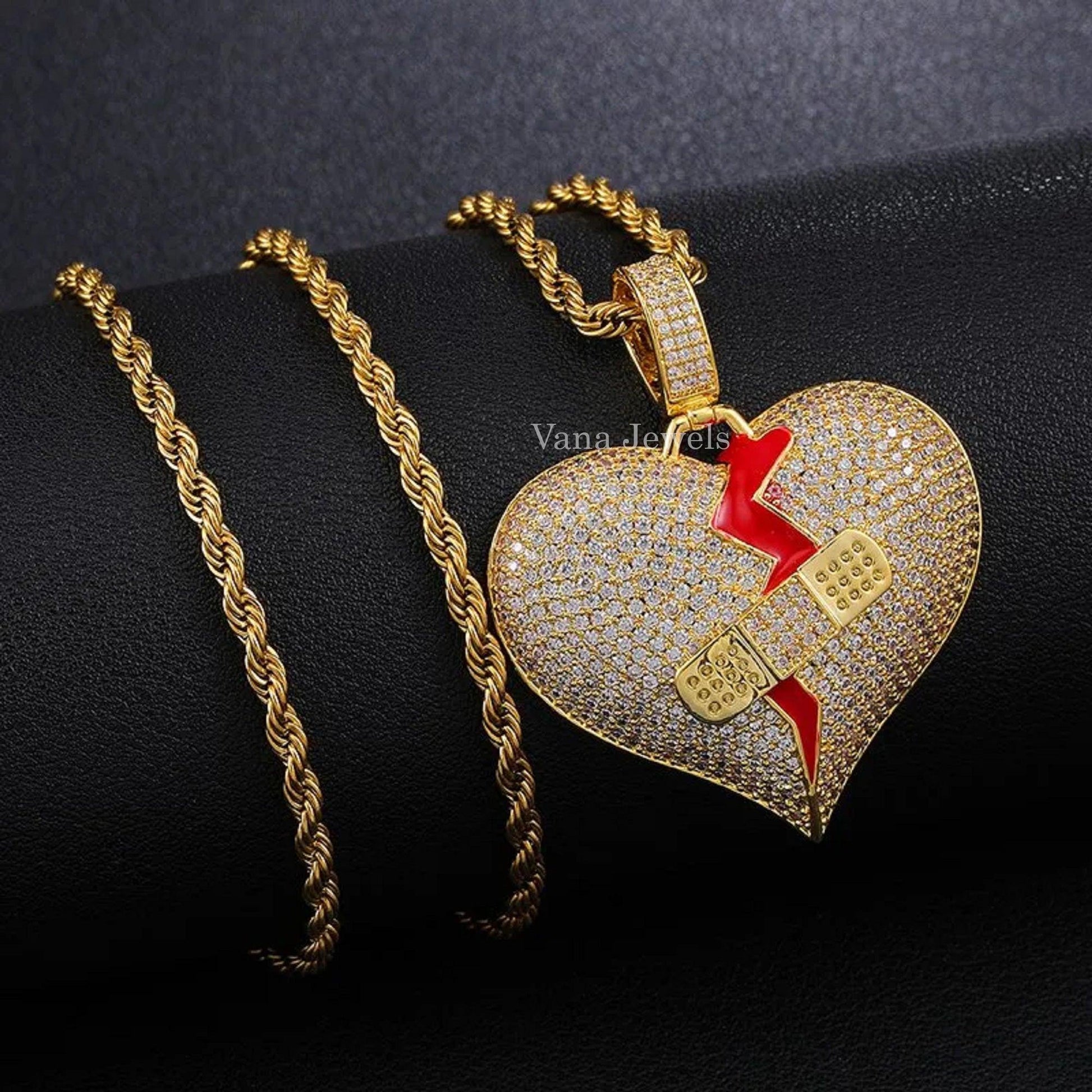 925 Silver Broken Heart Iced Out Pendant - Vana Jewels