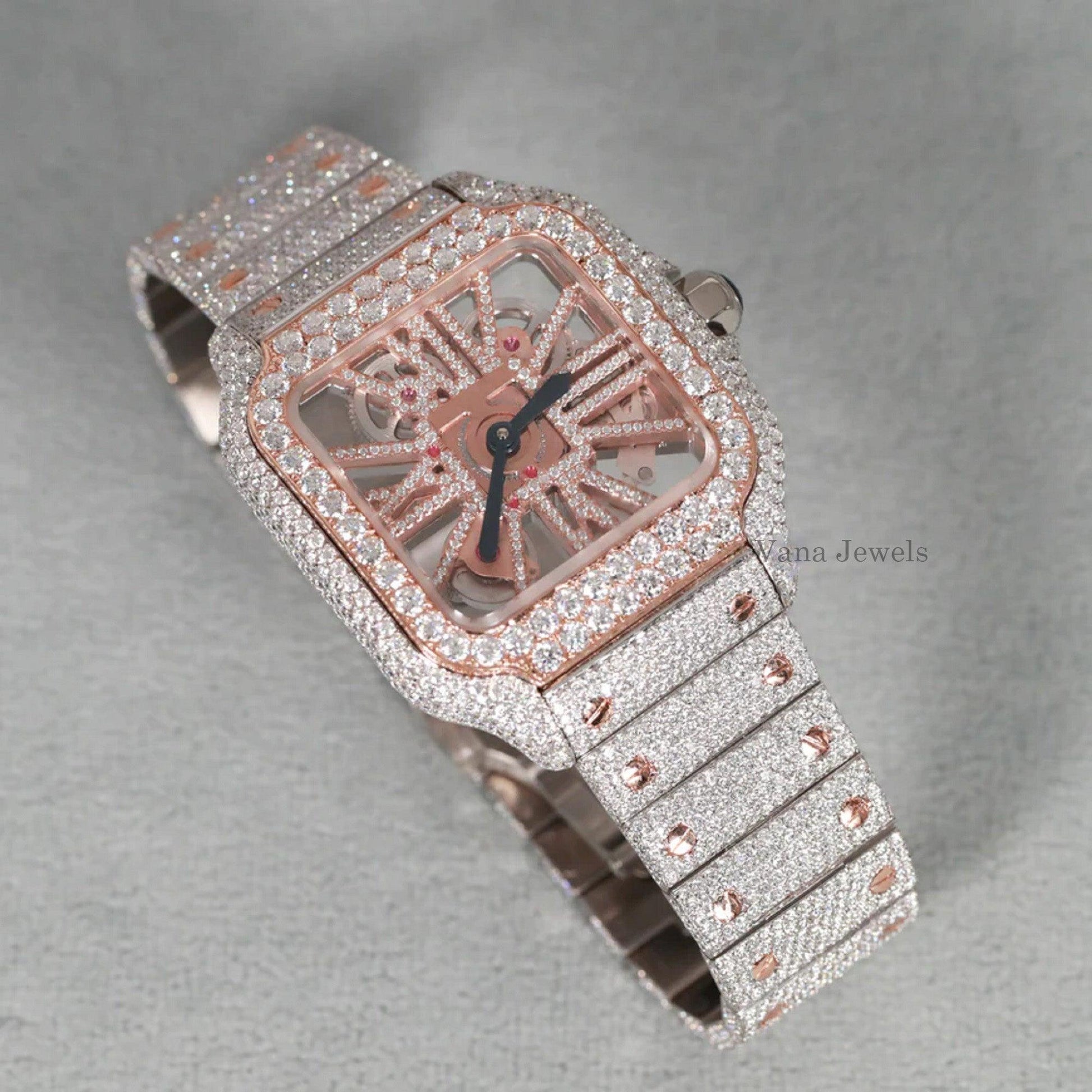 Customized Rose Gold Two-Tone VVS Moissanite Diamond Watch - Vana Jewels