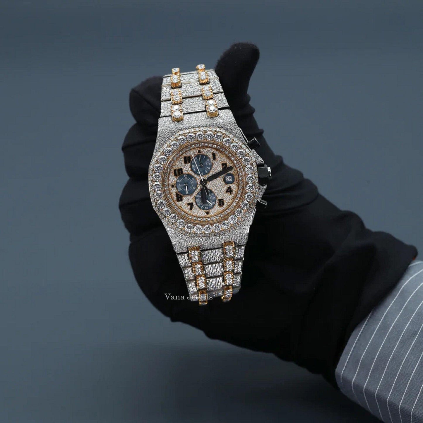 Iced Out Custom Two-Tone Automatic Luxury Diamond Watch - Vana Jewels