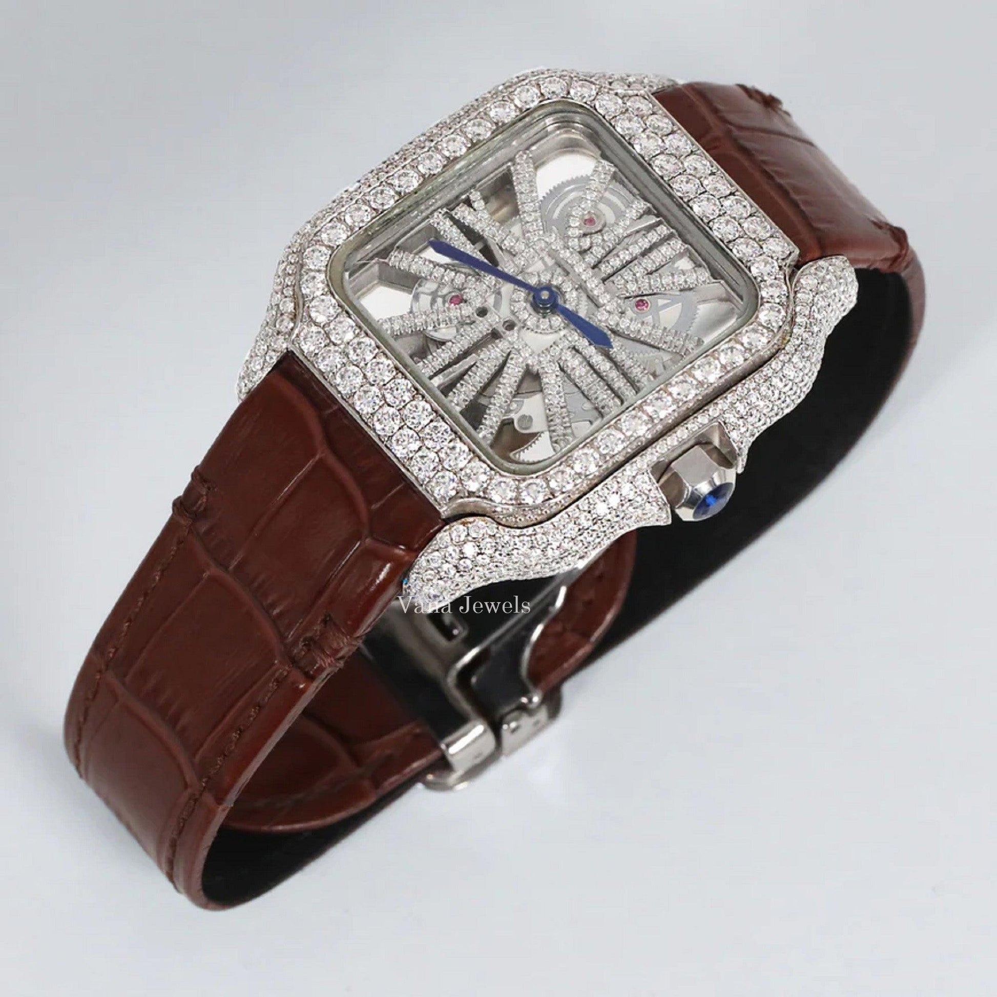 VVS Moissanite Diamond Leather Belt Watch - Vana Jewels