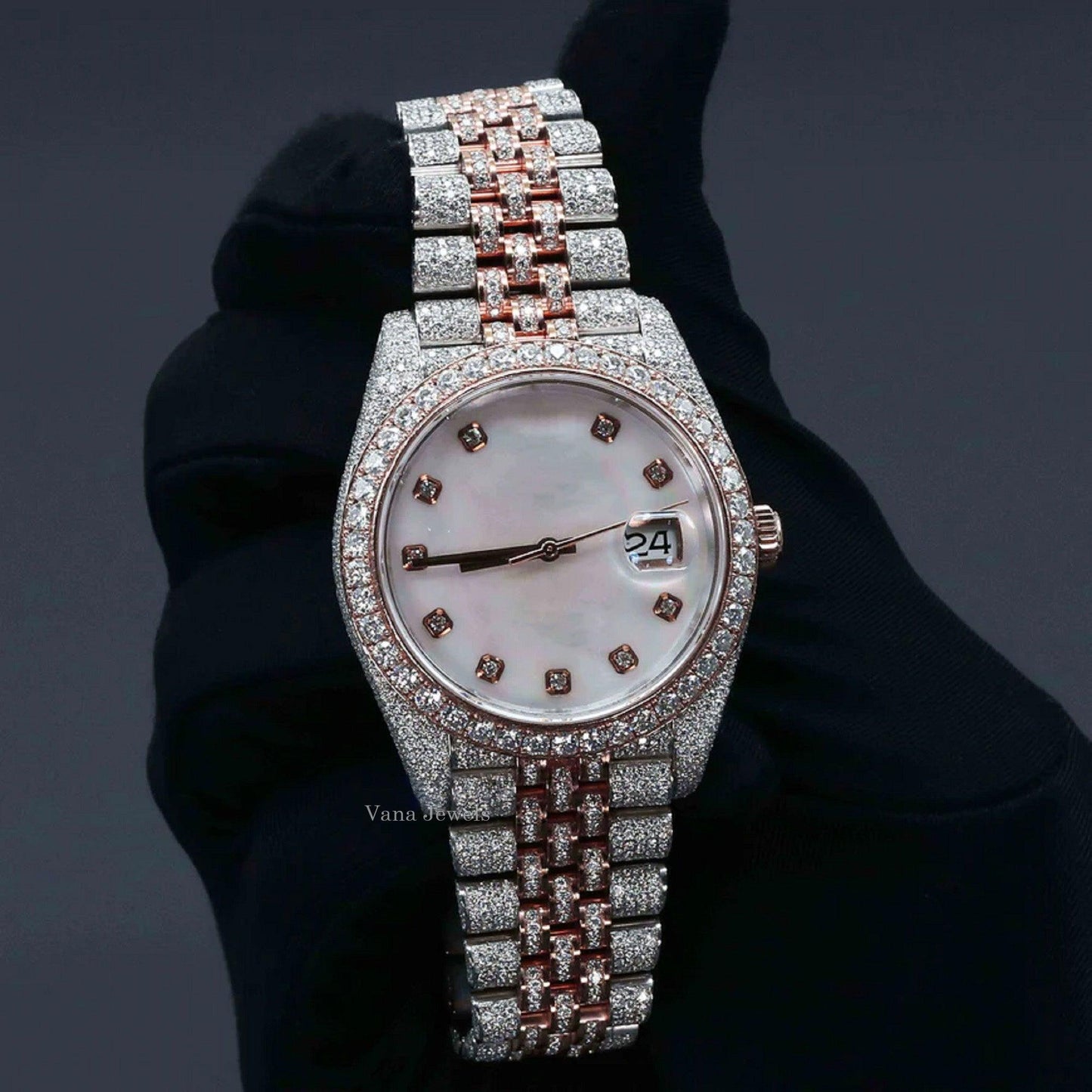 Two Tone Moissanite Diamond Hip Hop Watch - Vana Jewels