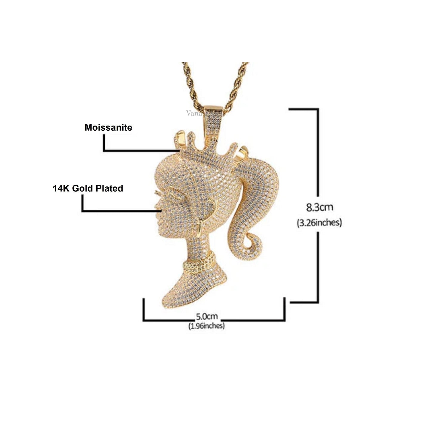 Hiphop Crown Girl Full Custom Diamond Pendant - Vana Jewels