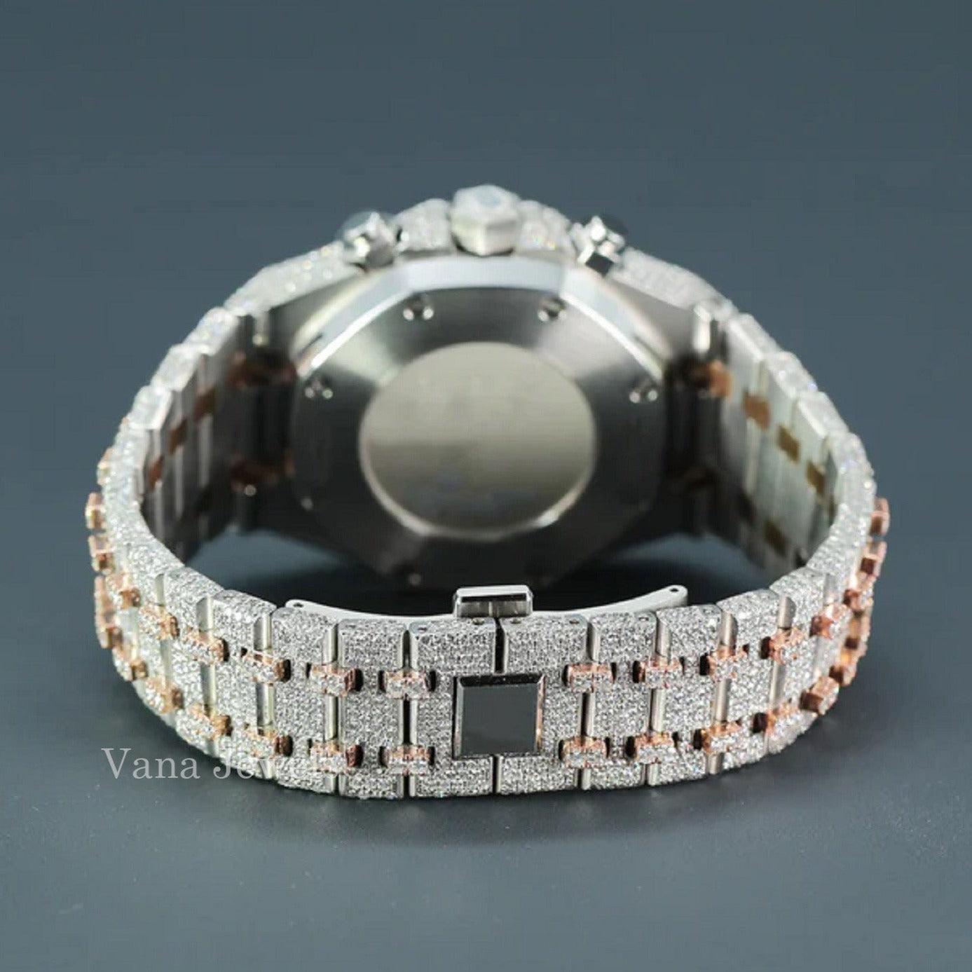 Real VVS Moissanite Two Tone Rose Gold Diamond Watch - Vana Jewels