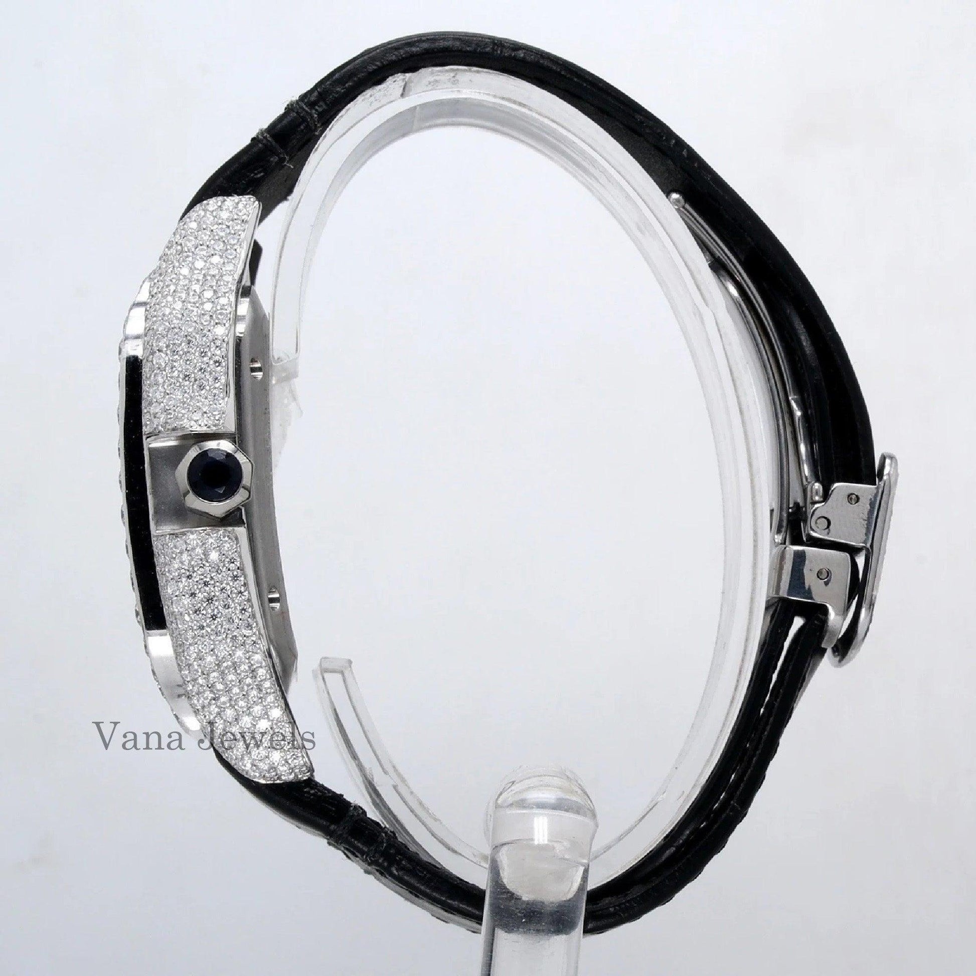 Roman Numeral VVS Moissanite Leather Belt Luxury Watch - Vana Jewels