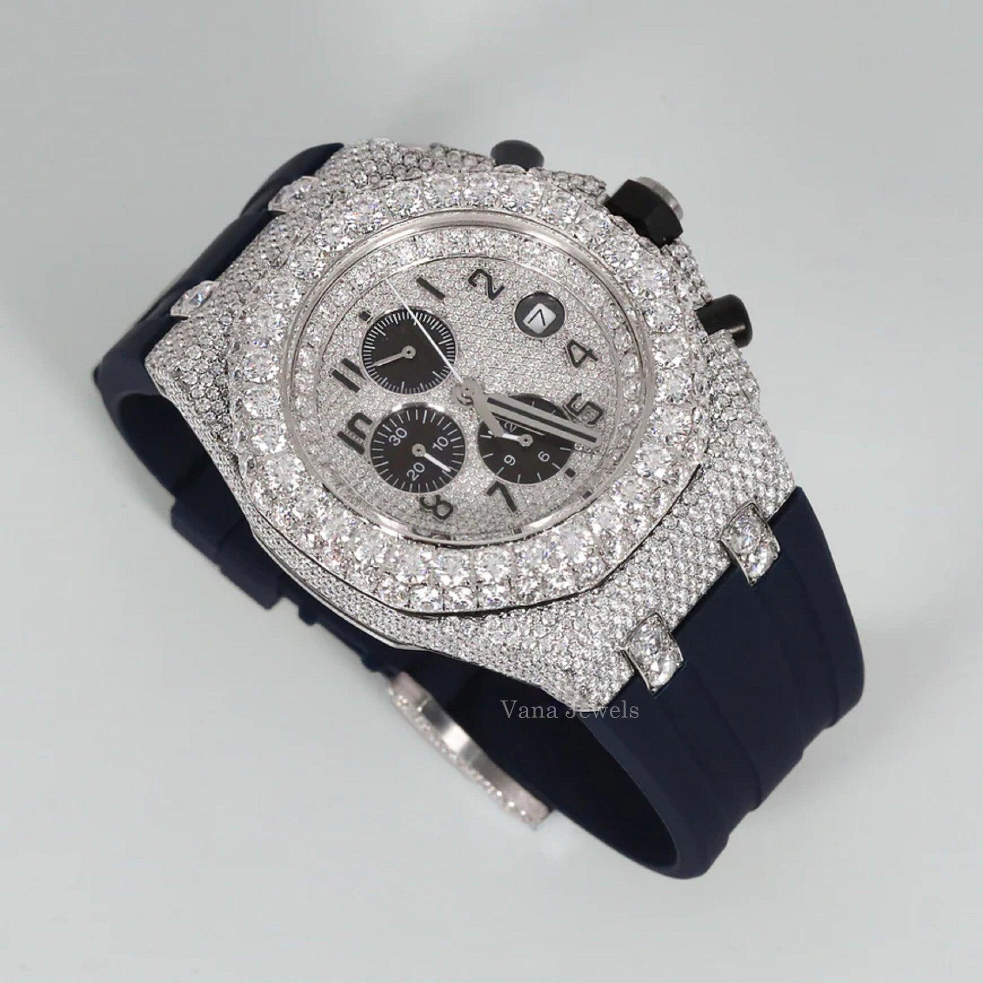 Moissanite Diamond Rubber Band custom Iced Out Watch - Vana Jewels