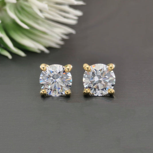 2.60 TCW Round Moissanite Stud Earrings - Screw Back Earrings - Vana Jewels