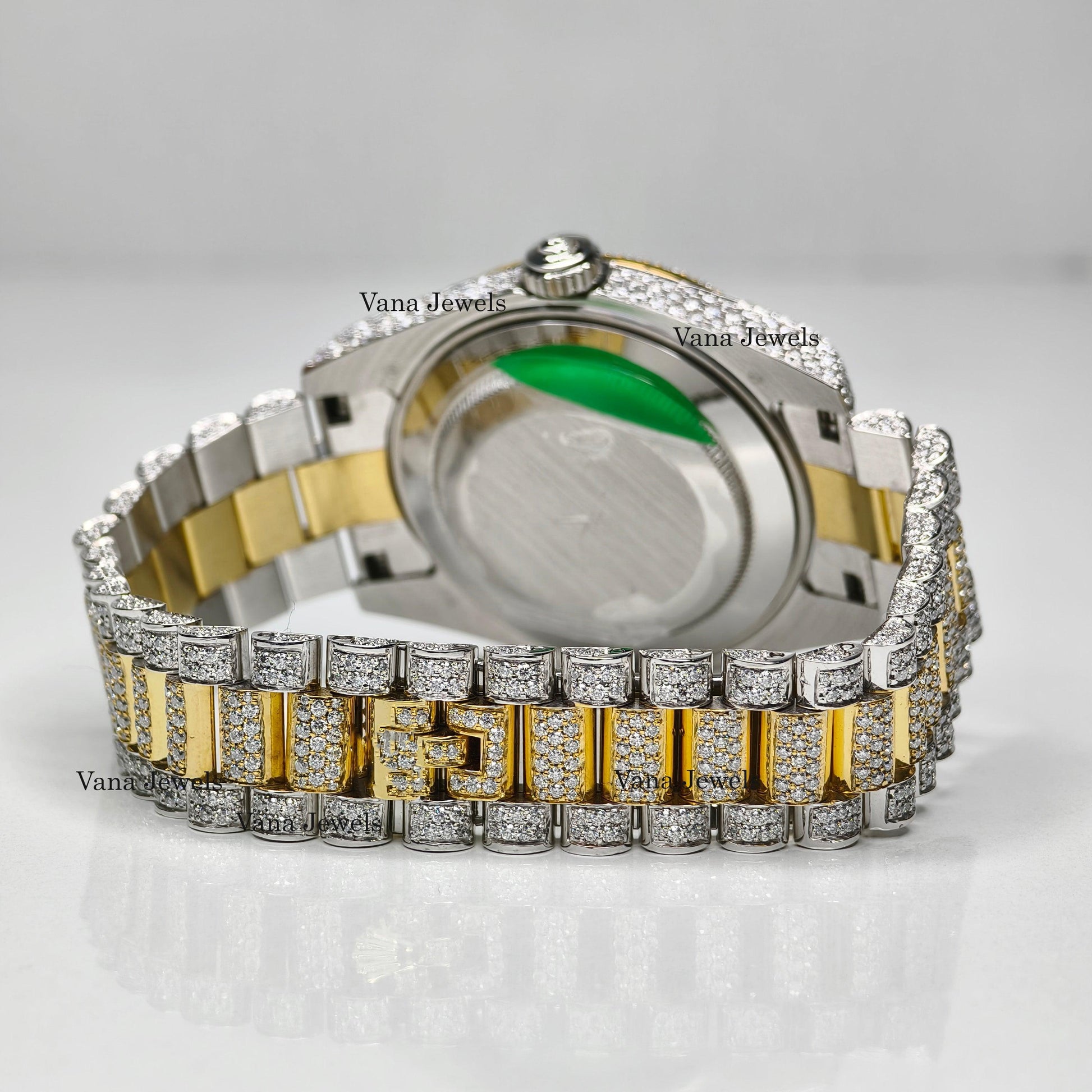 Two-Tone Moissanite Watch, Round Cut Fully Iced Out Moissanite Watch for Men - Vana Jewels