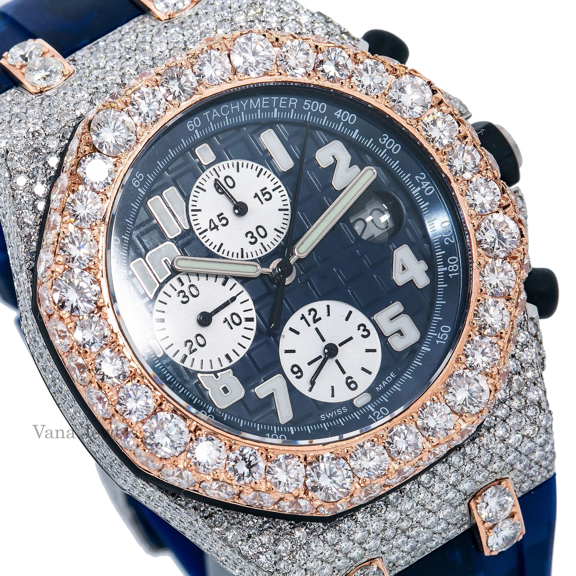 Custom Iced Out Rose Gold Diamond Watch - Vana Jewels