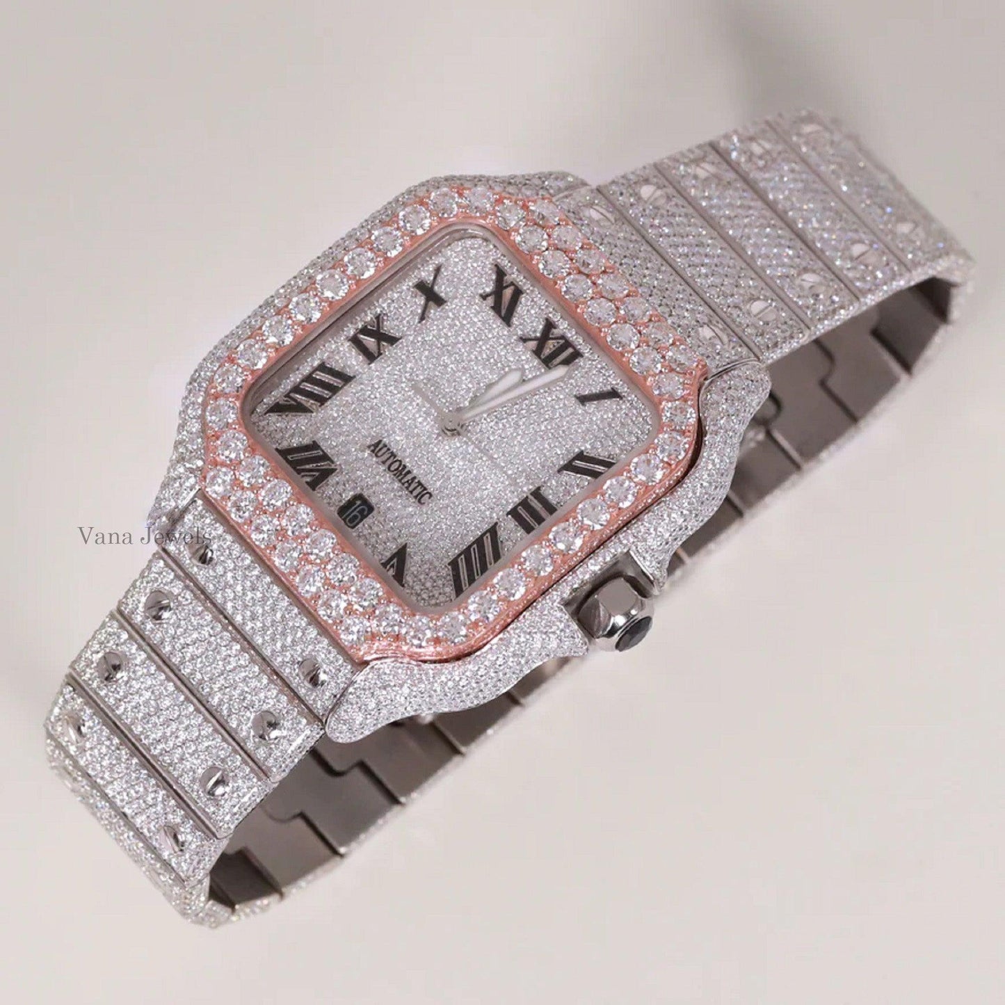 Custom Rose Gold VVS Moissanite Diamond Iced Out Watch - Vana Jewels