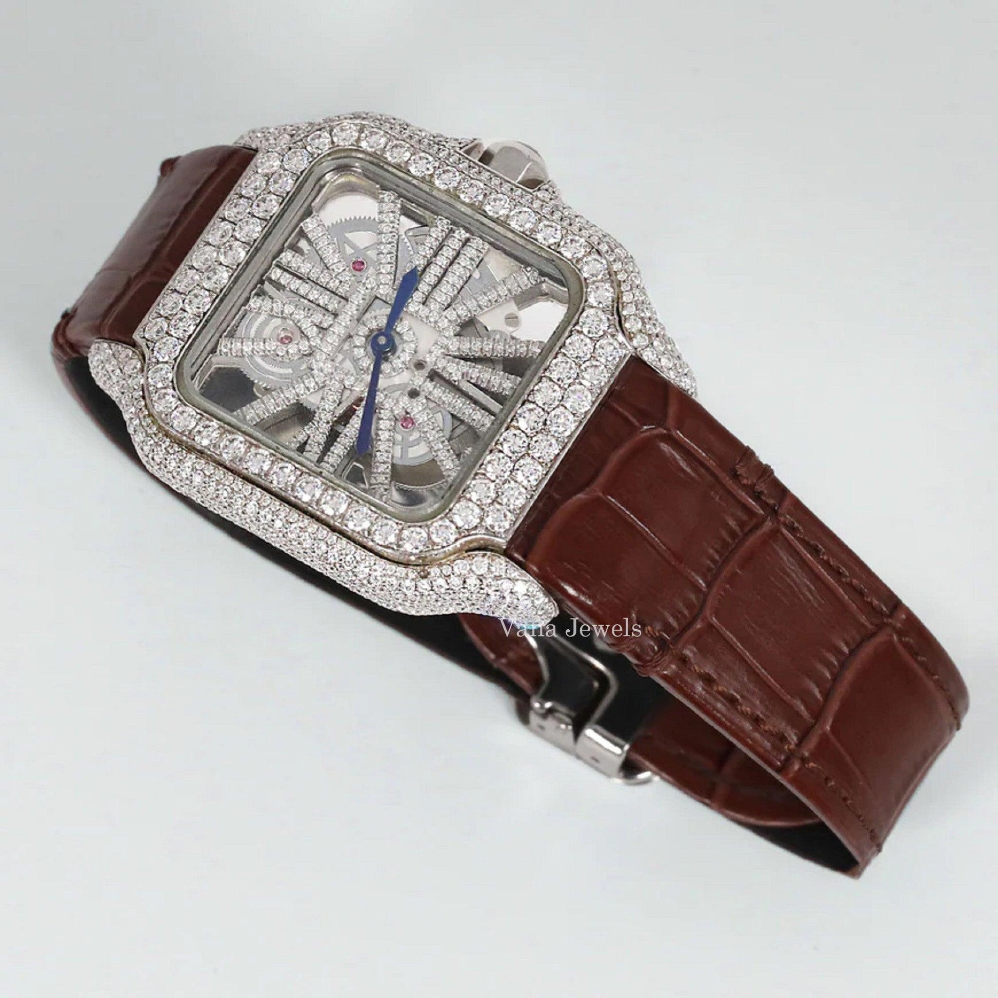 VVS Moissanite Diamond Leather Belt Watch - Vana Jewels