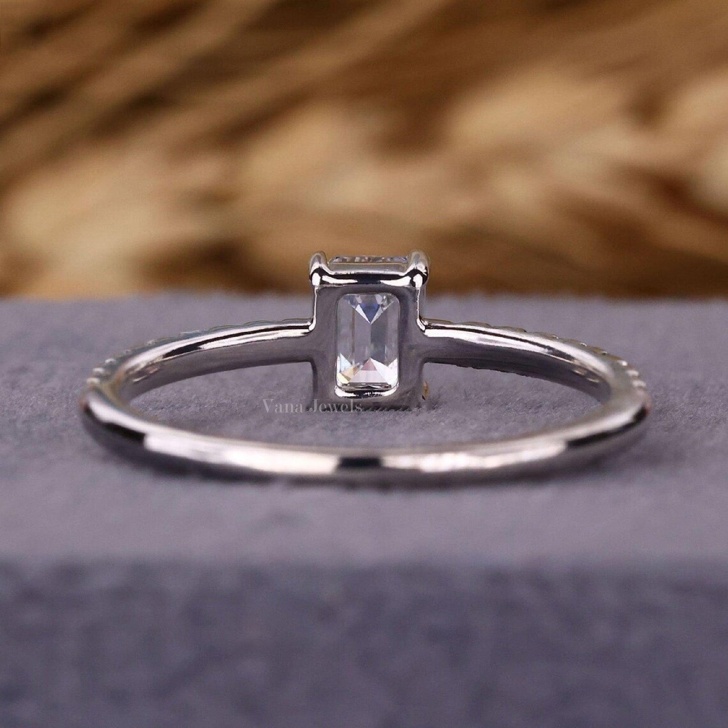 Emerald Cut Lab Grown Diamond Ring, Pave Set Engagement Ring - Vana Jewels