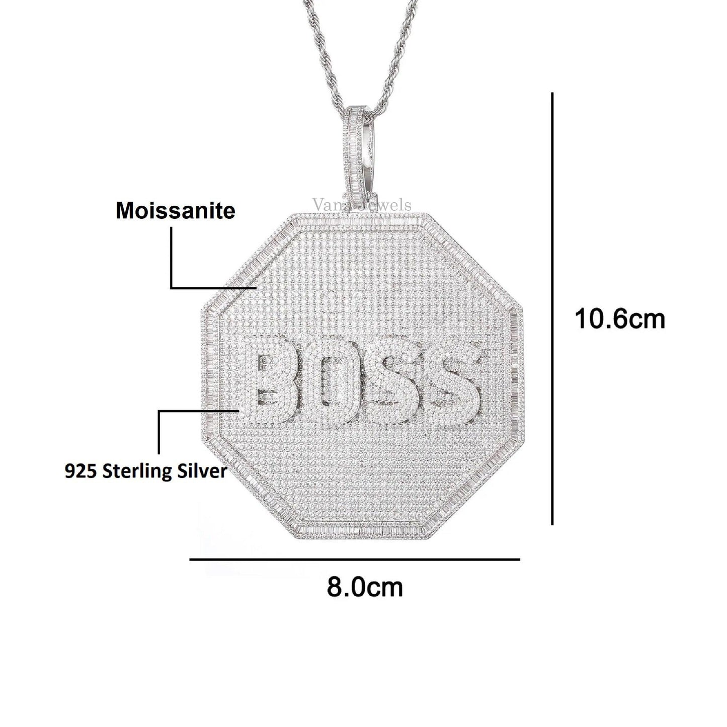 Custom Iced Out Octagon Nameplate Pendant - Vana Jewels