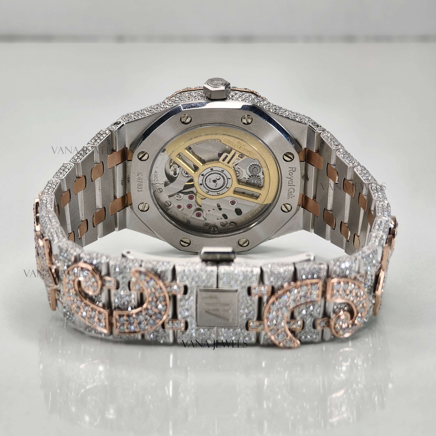 Custom Moissanite Watch, Luxury Two-Tone Moissanite Watch, Fully Iced Out Watch