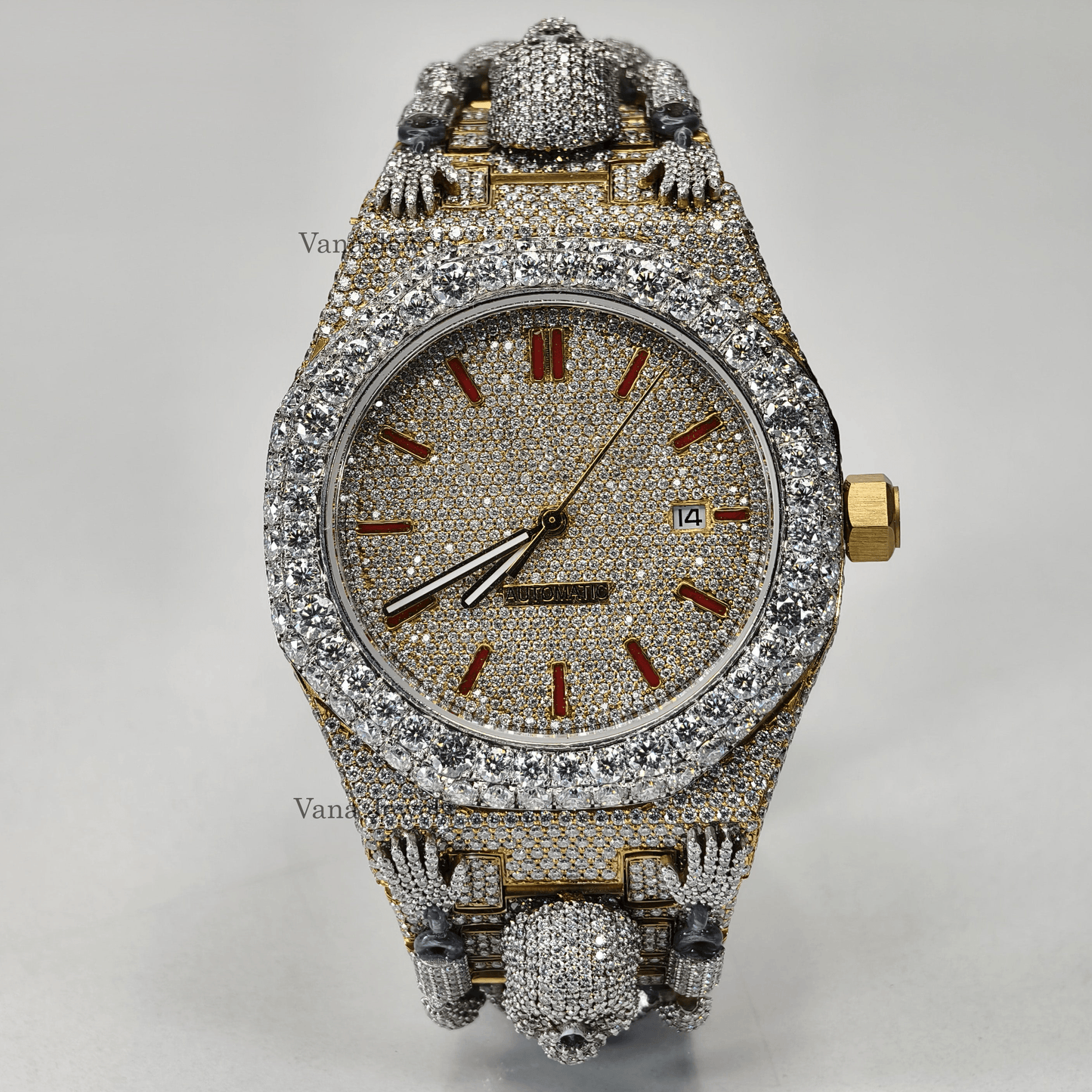 Full Iced Out Skull Body Bust Down VVS Moissanite Diamond Watch - Vana Jewels